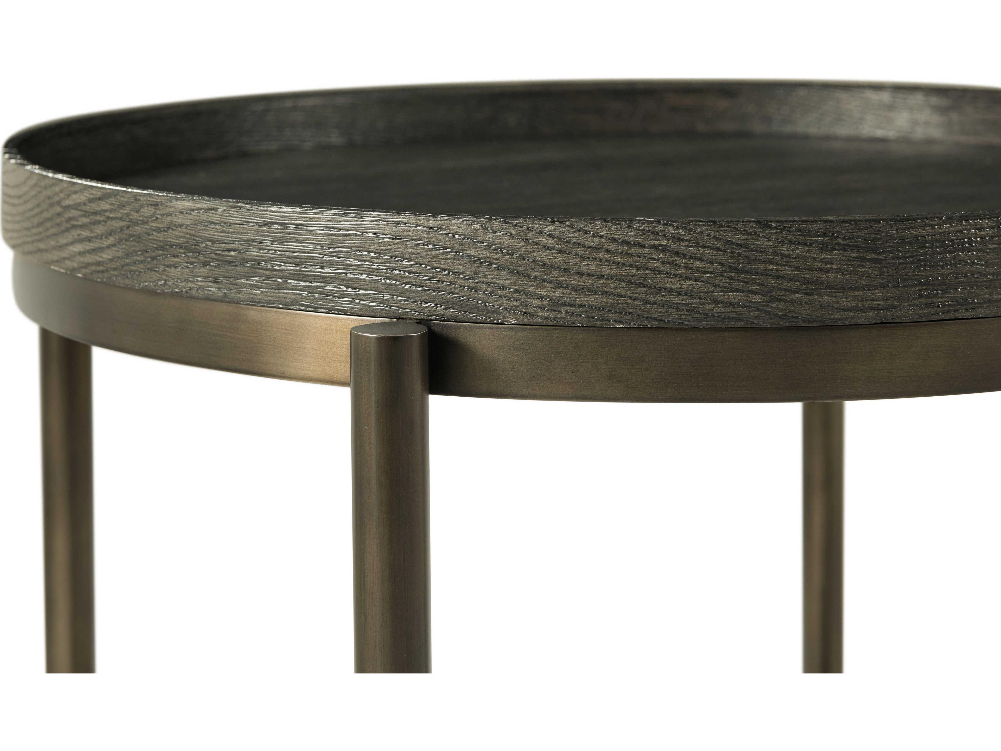 Theodore Alexander Repose Round Wood Charcoal Oak End Table