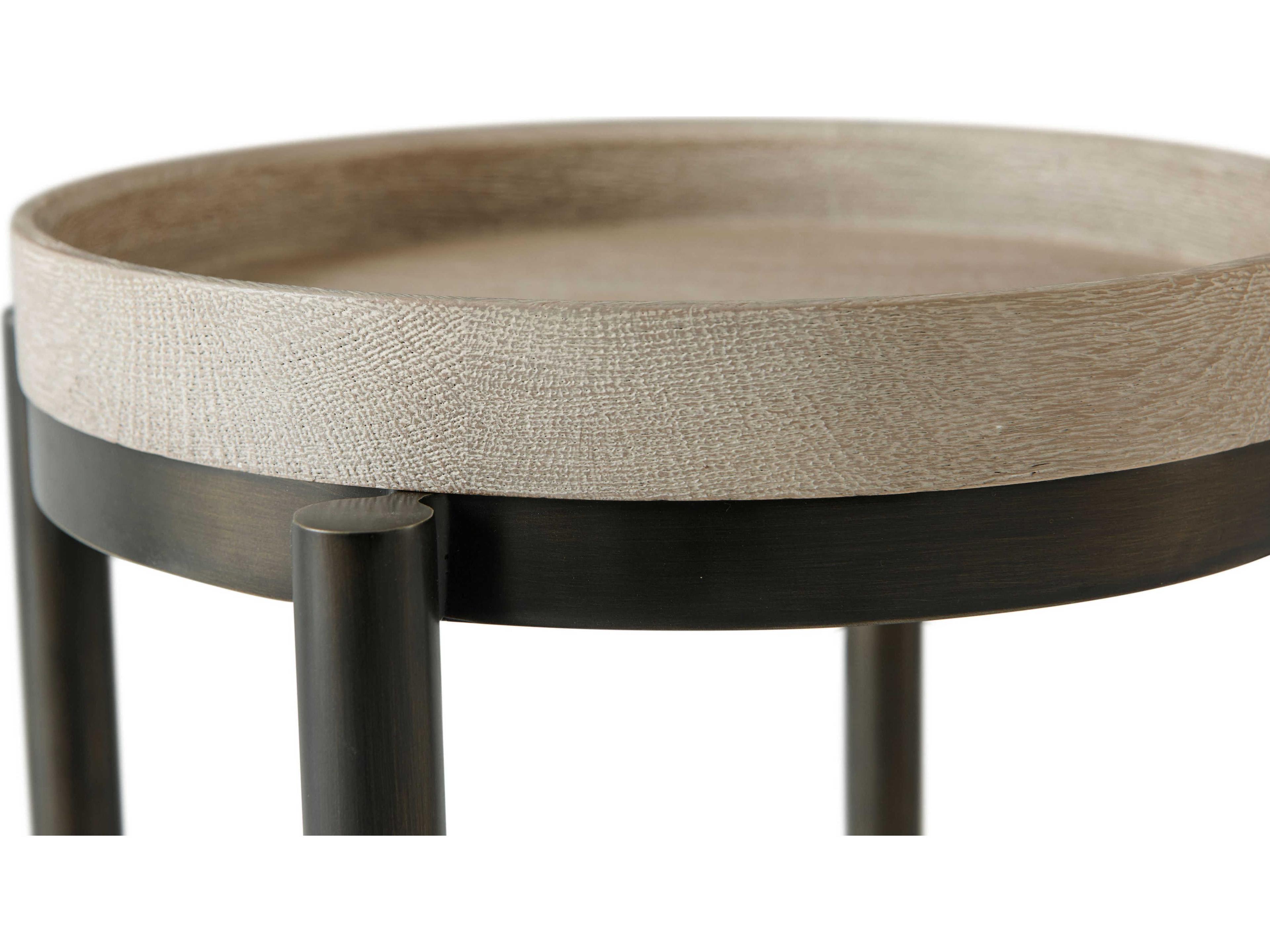 Theodore Alexander Repose Round Wood Grey Oak End Table