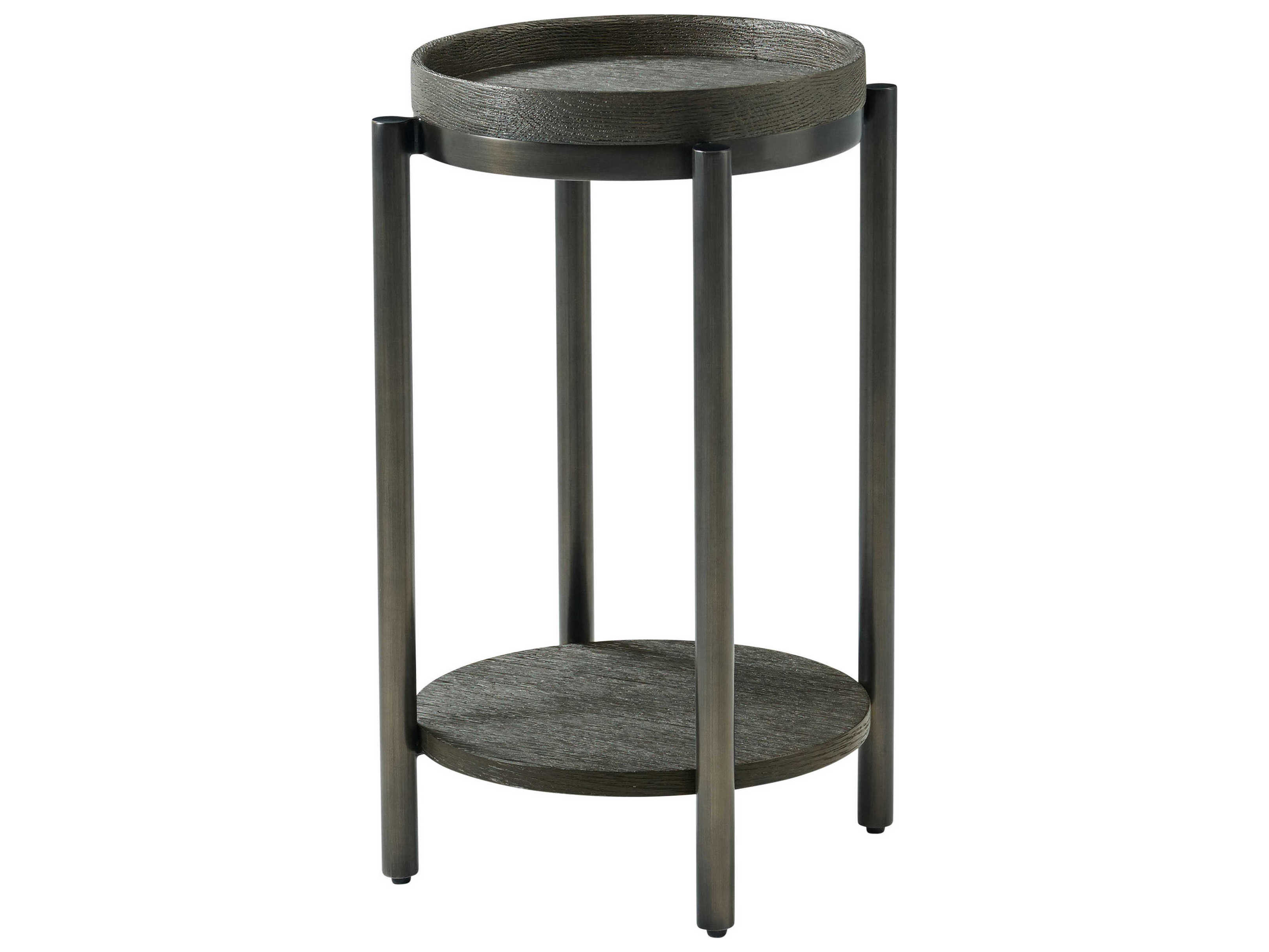 Theodore Alexander Repose Round Wood Charcoal Oak End Table
