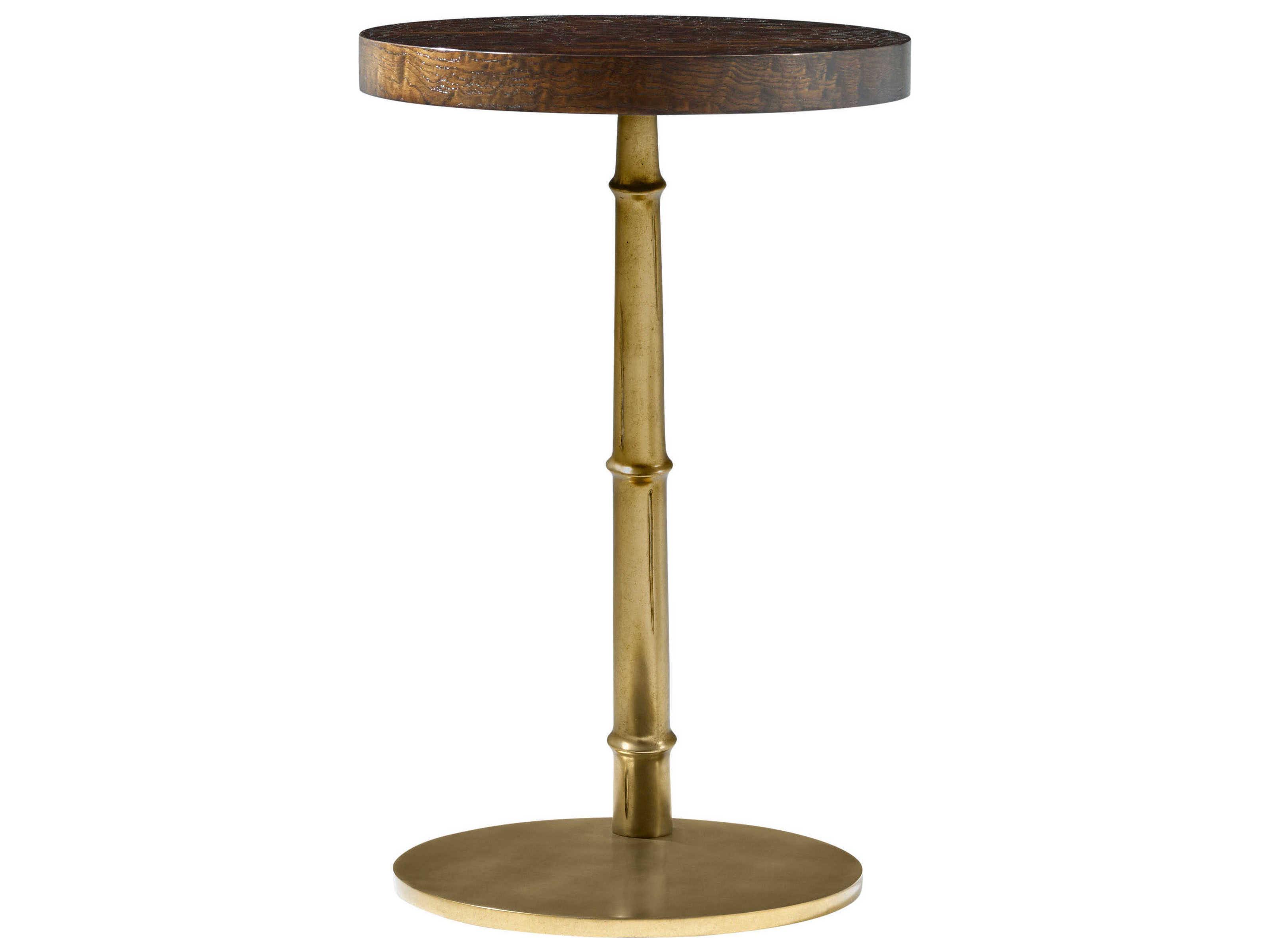 Theodore Alexander Kesden Round Wood Pyramid Brown End Table