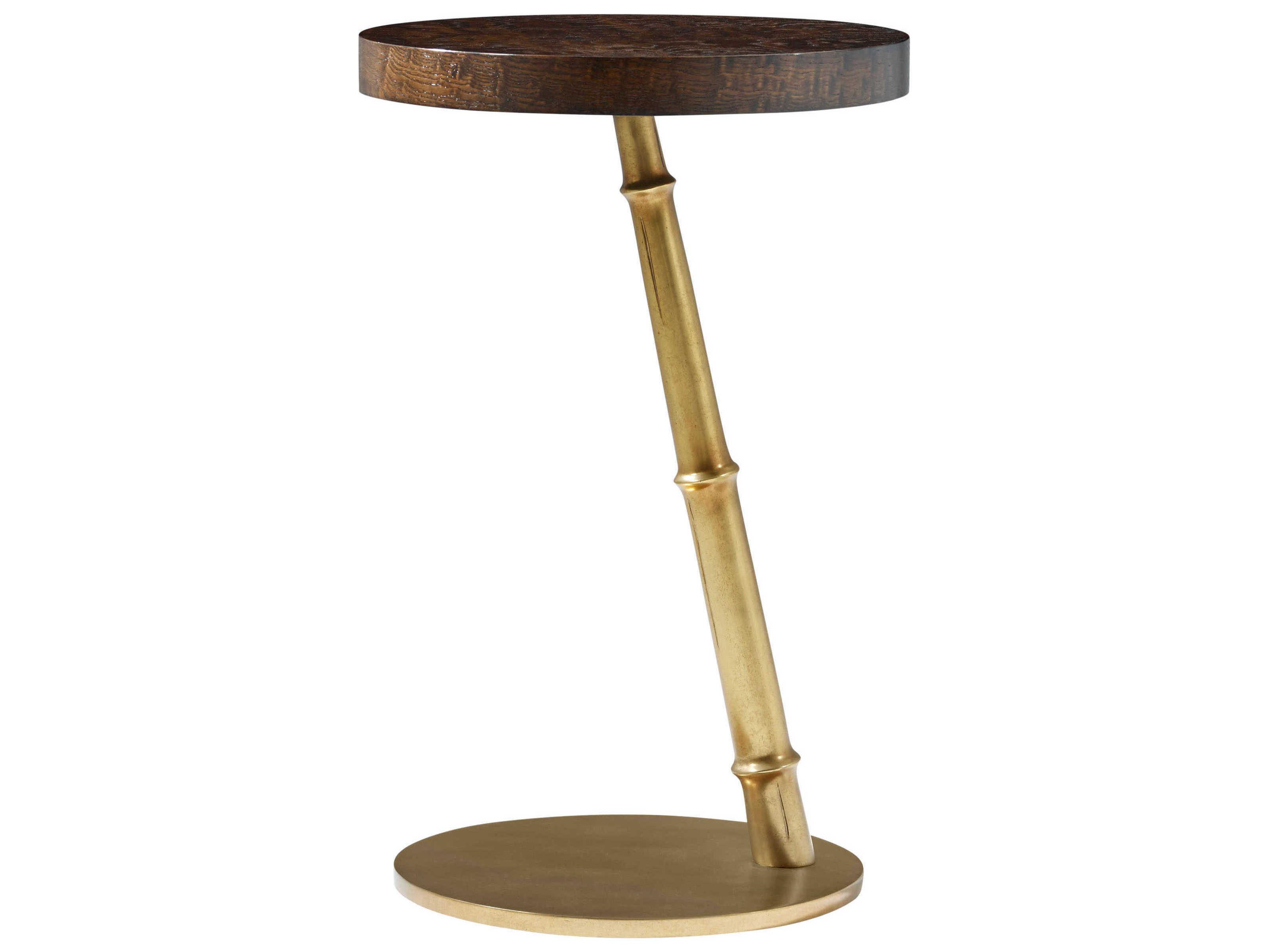 Theodore Alexander Kesden Round Wood Pyramid Brown End Table