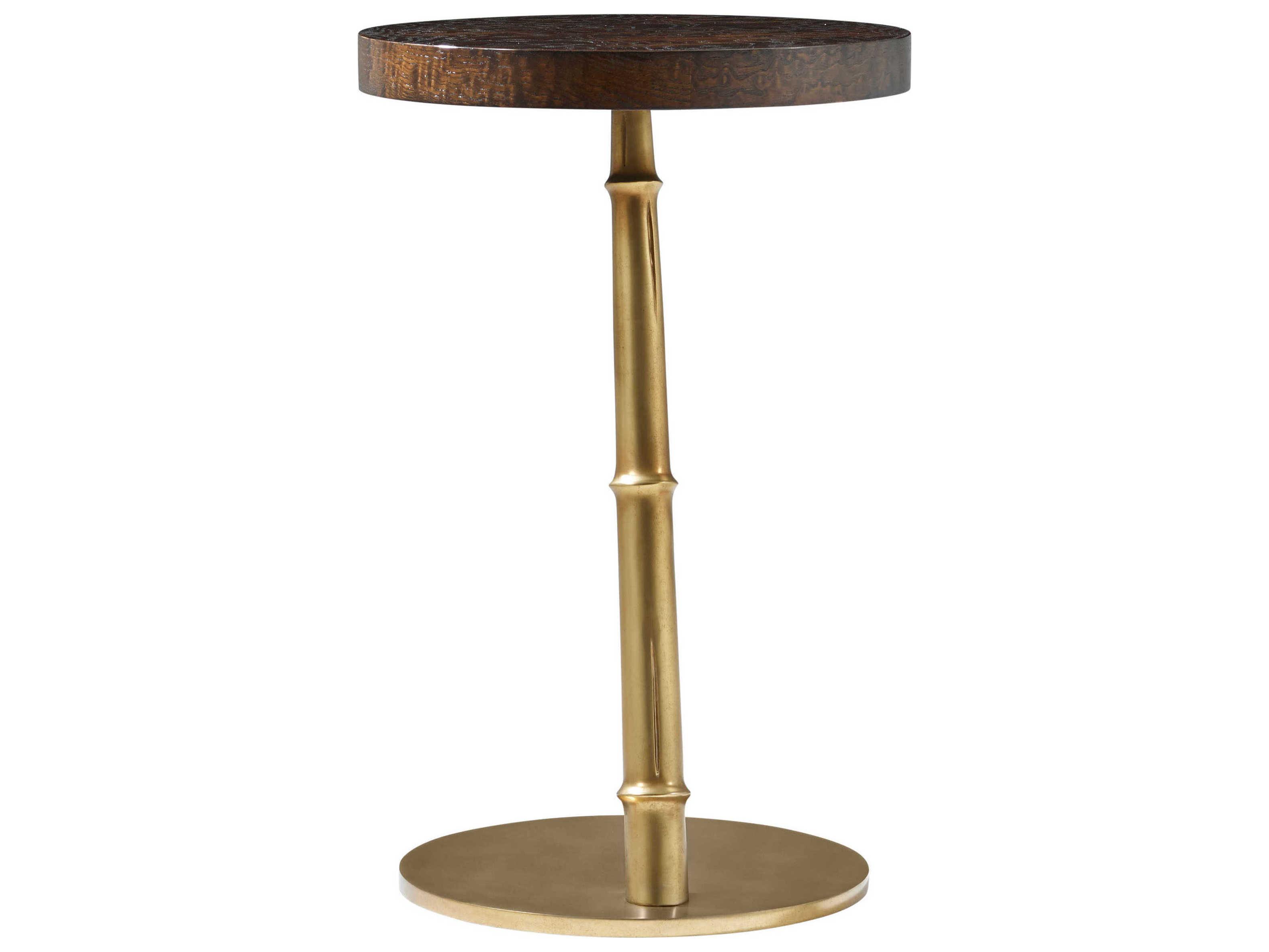 Theodore Alexander Kesden Round Wood Pyramid Brown End Table