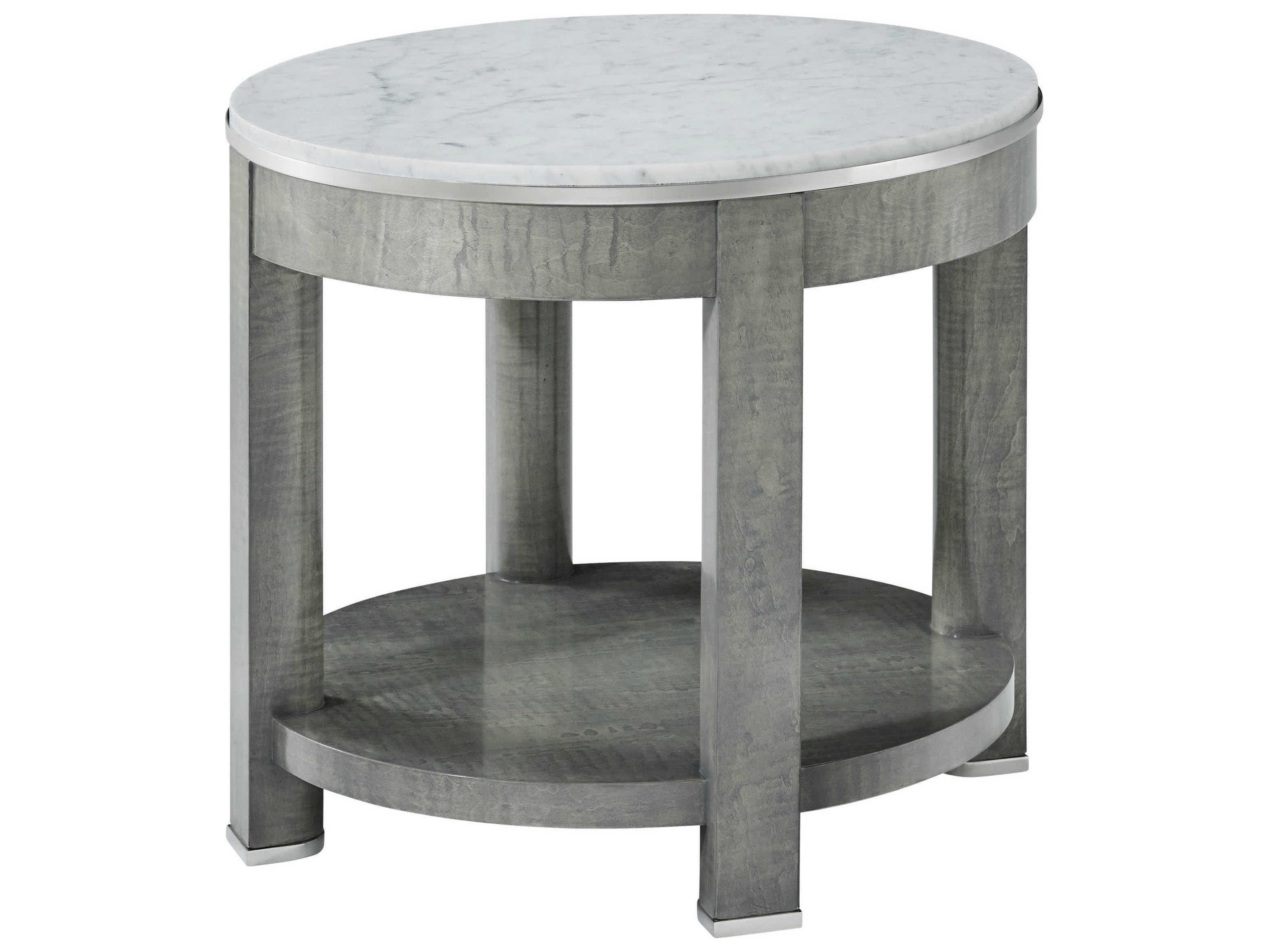 Theodore Alexander Hudson Round Marble Pebble Grey End Table