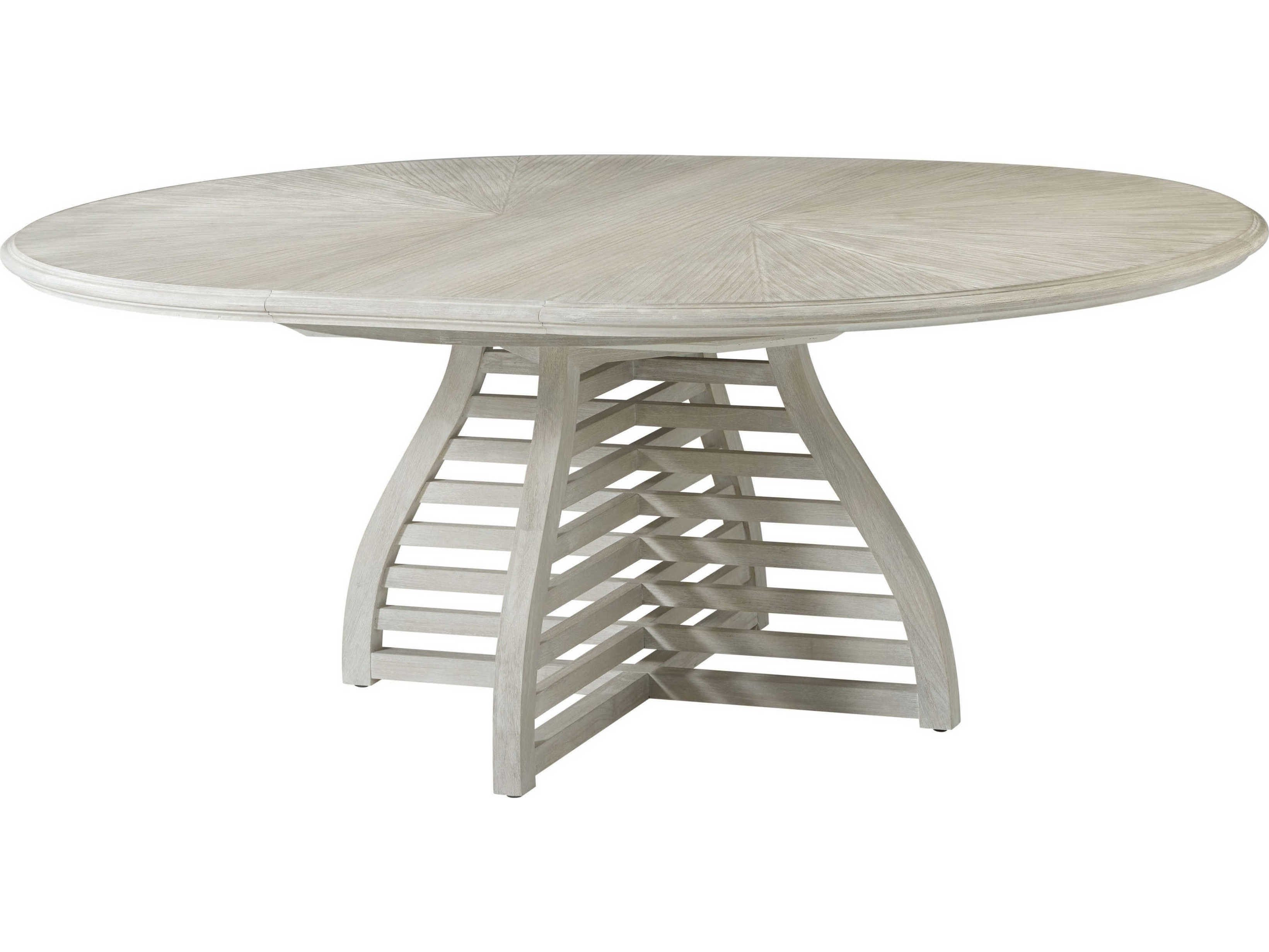 Theodore Alexander Breeze Round Wood Sea Salt Breeze Slatted Extending Dining Table