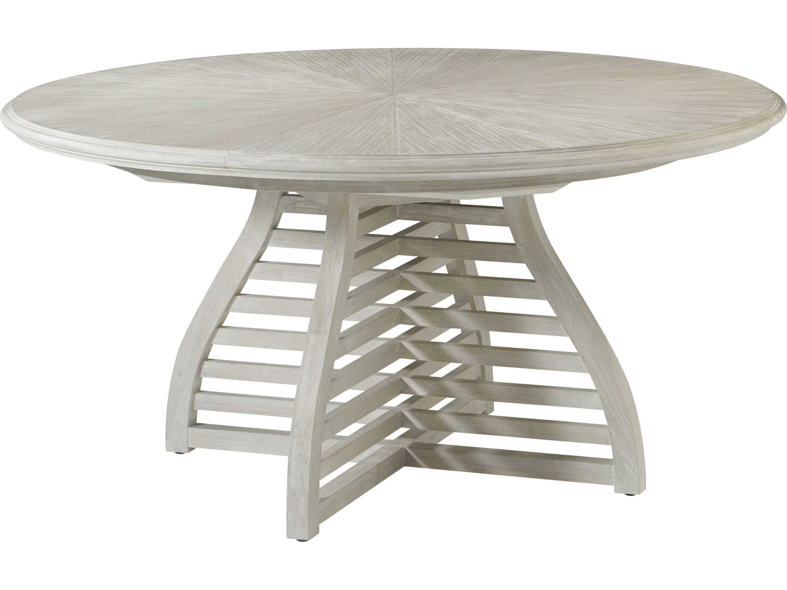 Theodore Alexander Breeze Round Wood Sea Salt Breeze Slatted Extending Dining Table