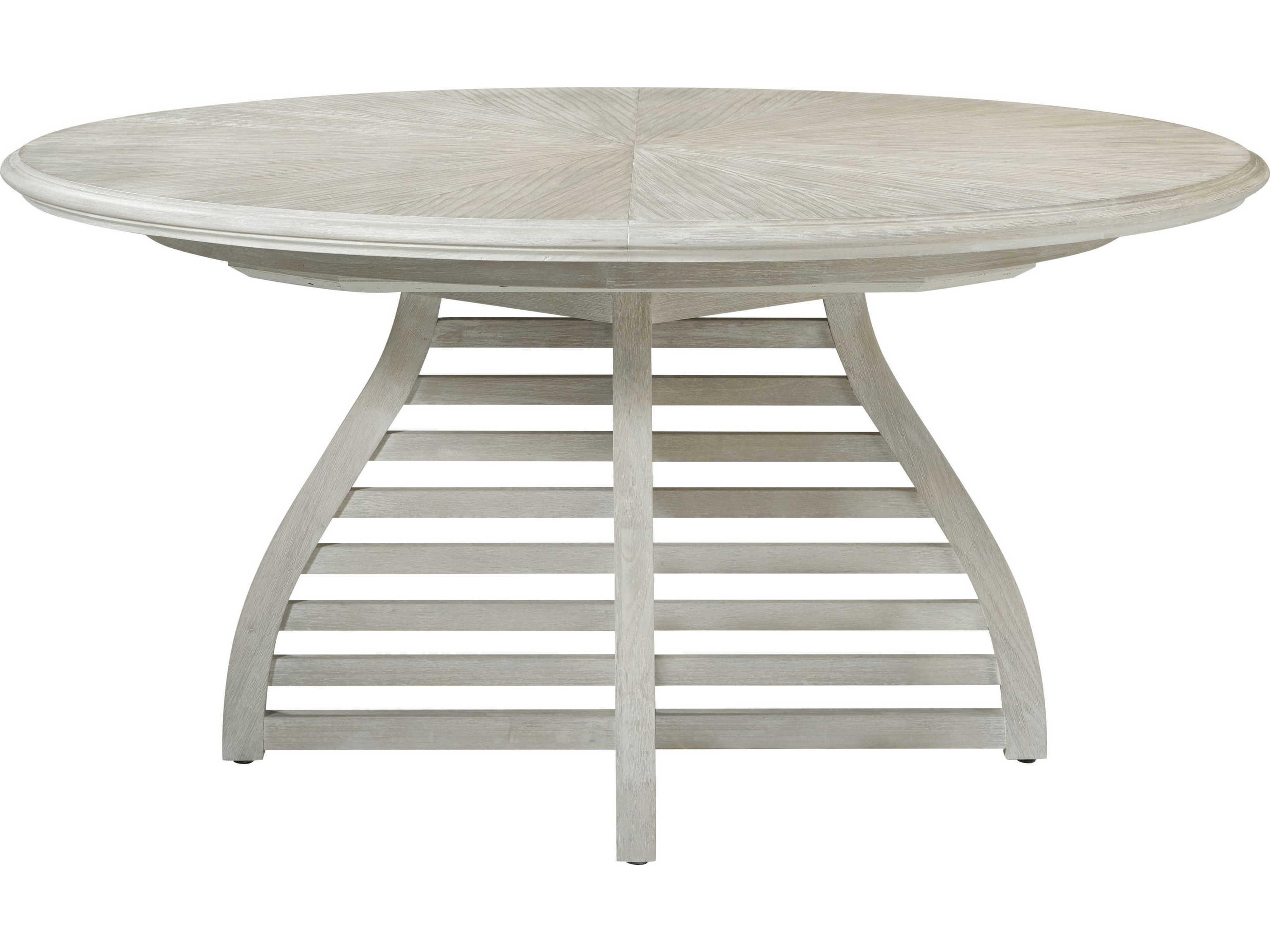 Theodore Alexander Breeze Round Wood Sea Salt Breeze Slatted Extending Dining Table