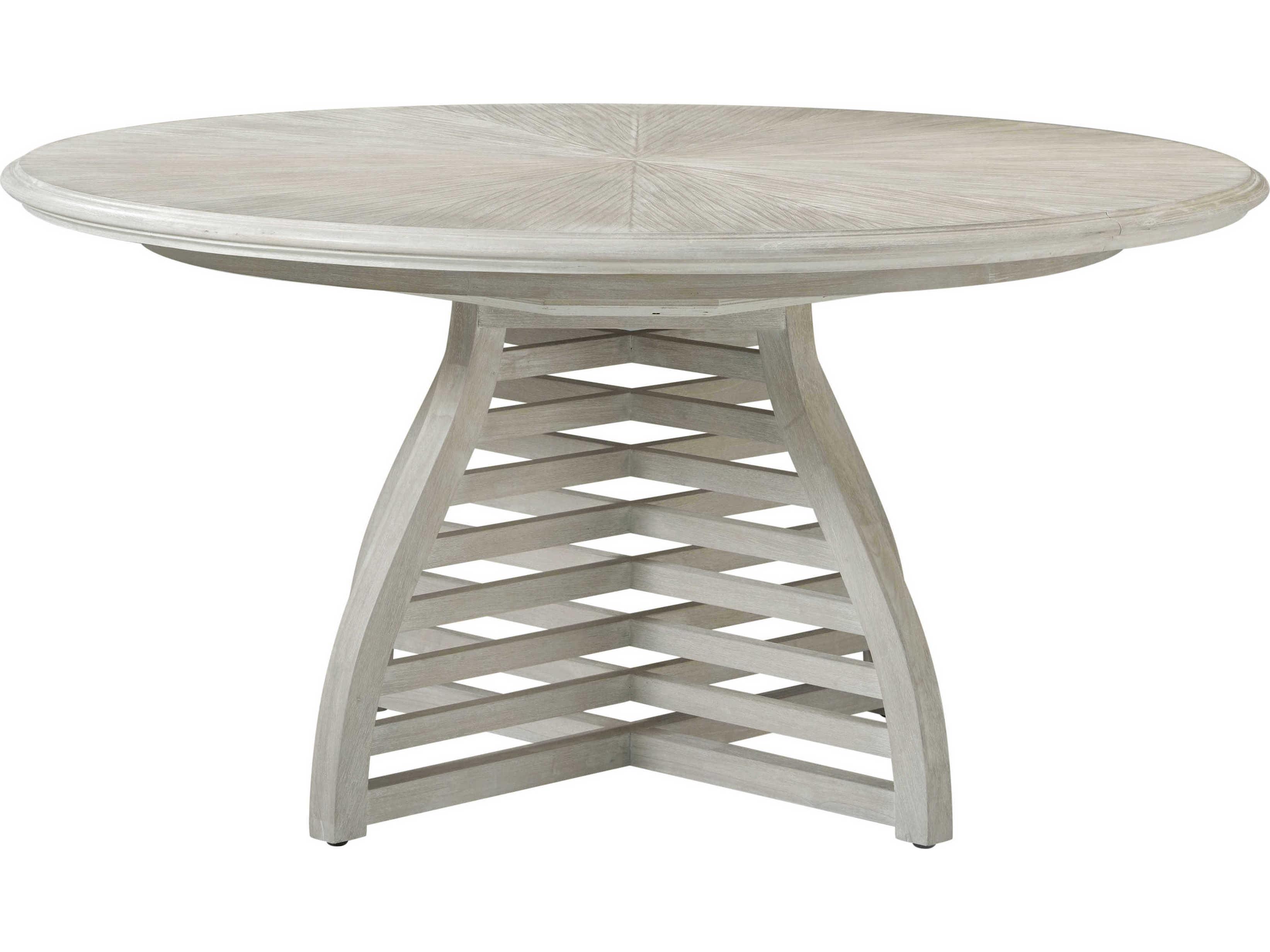 Theodore Alexander Breeze Round Wood Sea Salt Breeze Slatted Extending Dining Table