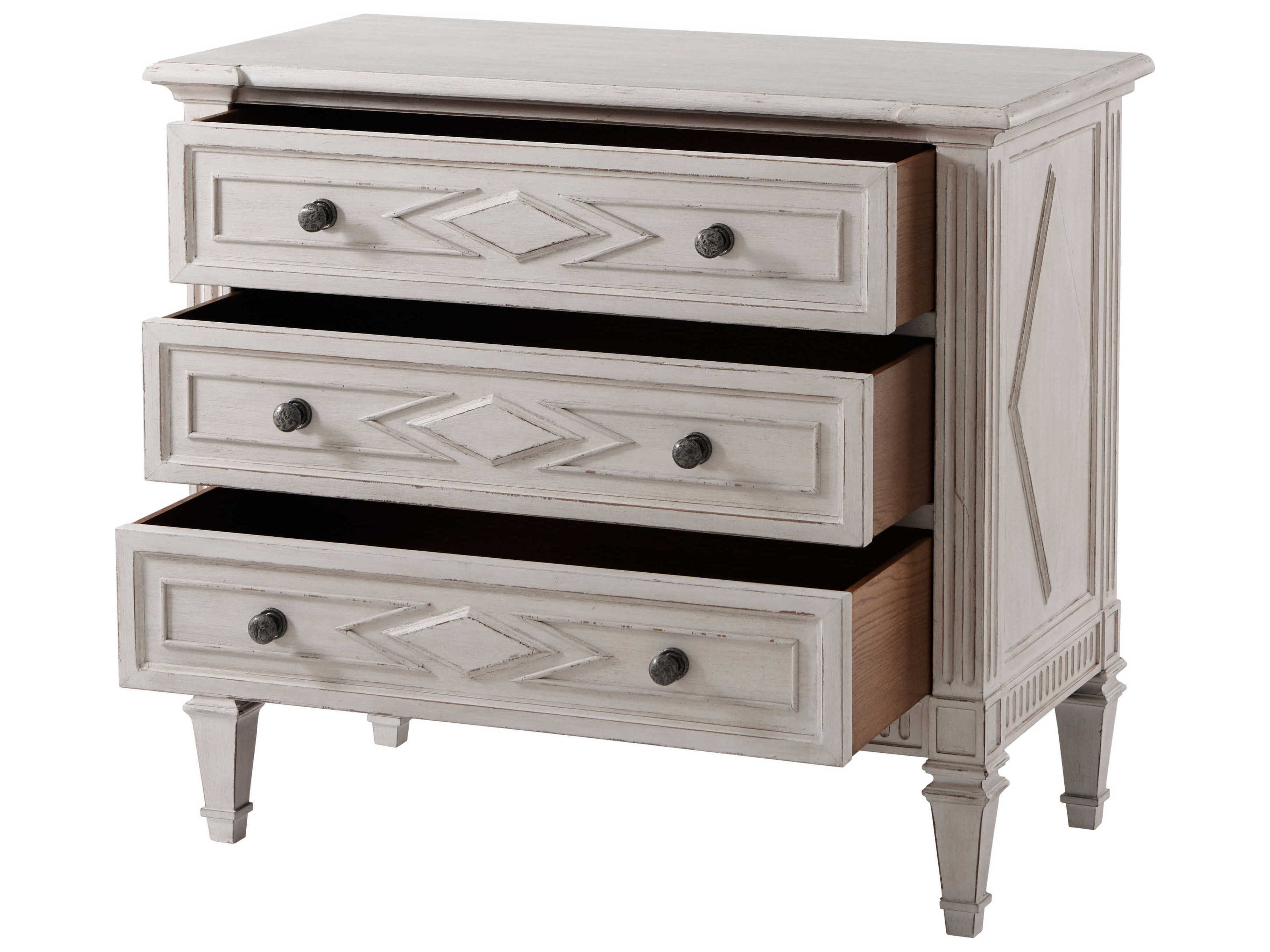 Theodore Alexander Tavel 3-Drawers White Beech Wood Nightstand