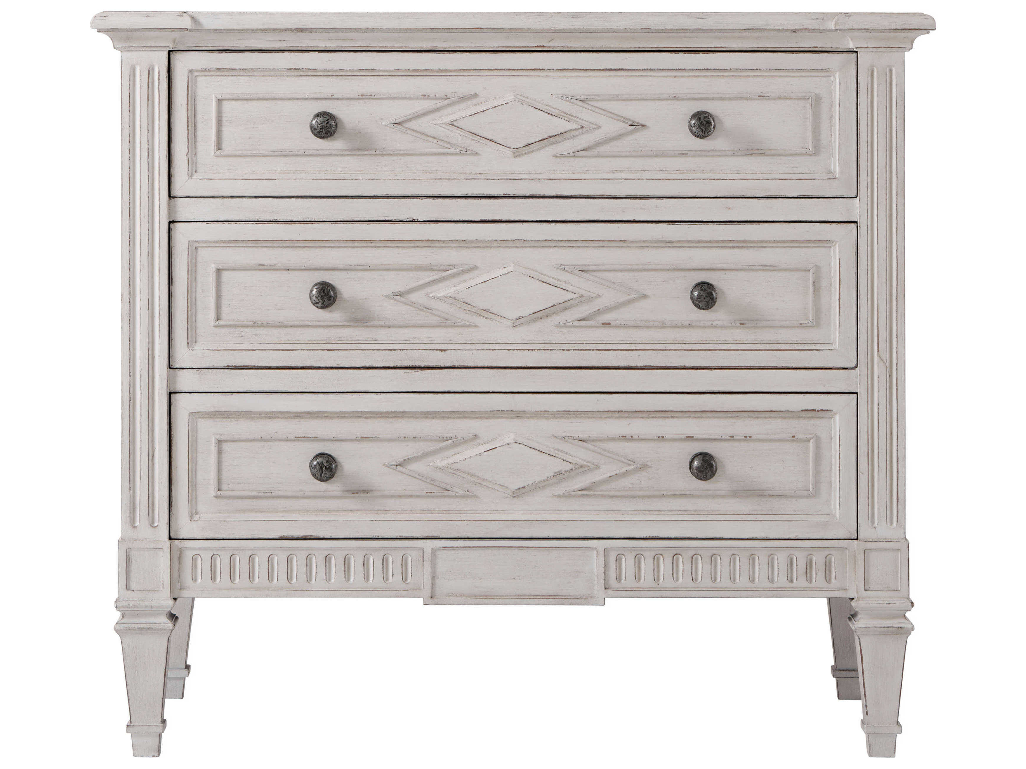 Theodore Alexander Tavel 3-Drawers White Beech Wood Nightstand