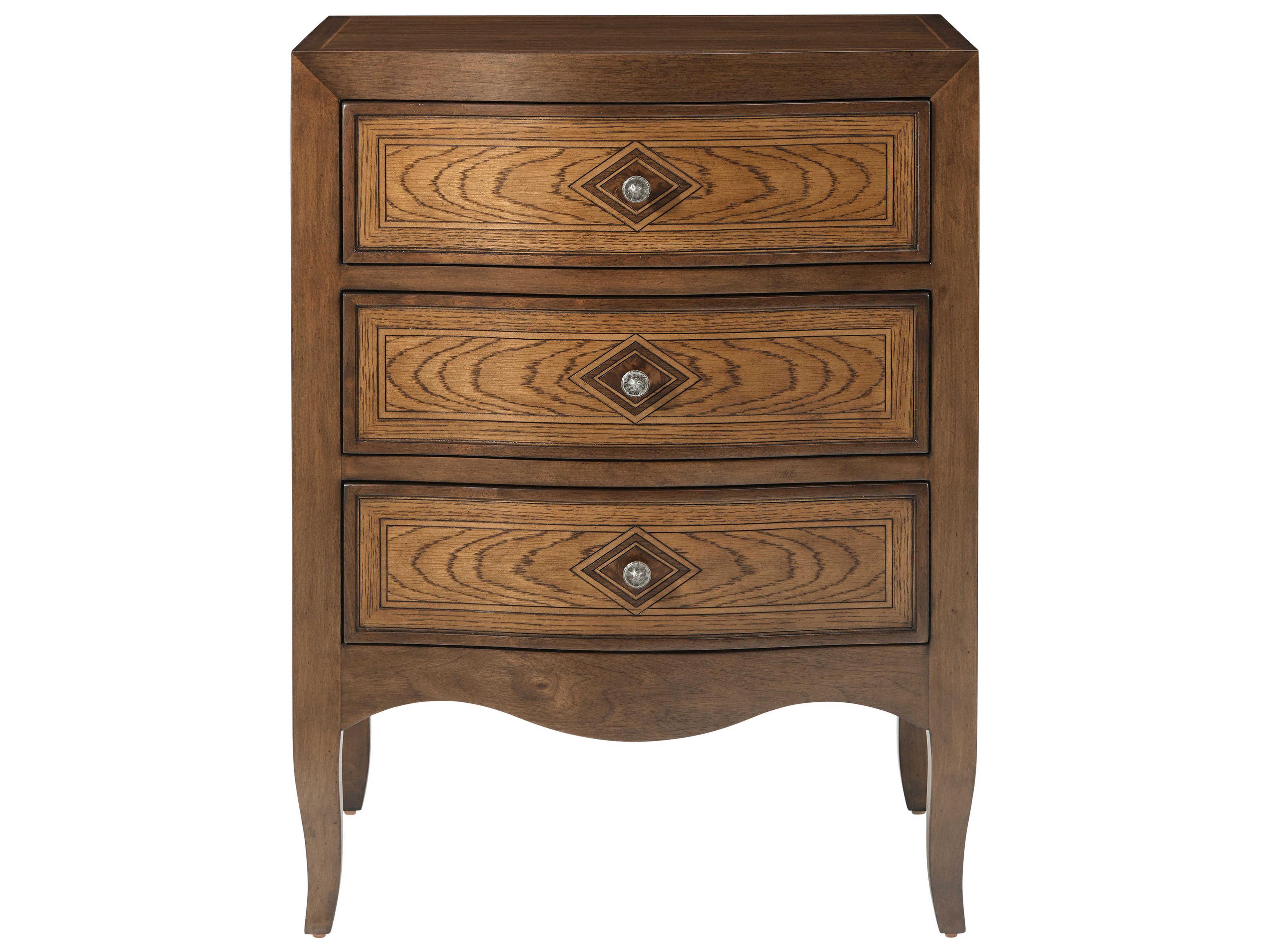 Theodore Alexander Tavel 3-Drawers Brown Beech Wood Nightstand