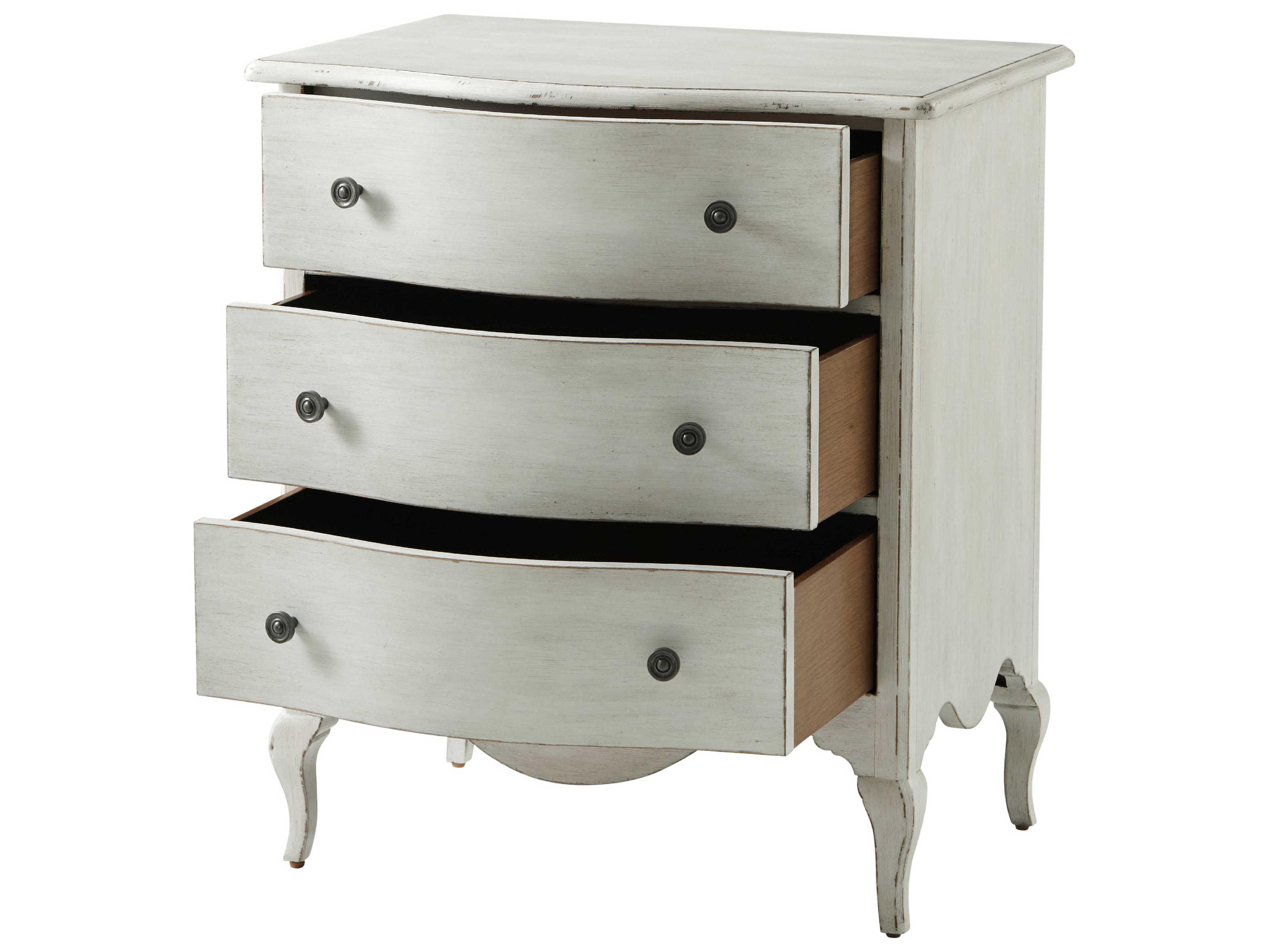 Theodore Alexander Tavel 3-Drawers White Beech Wood Nightstand