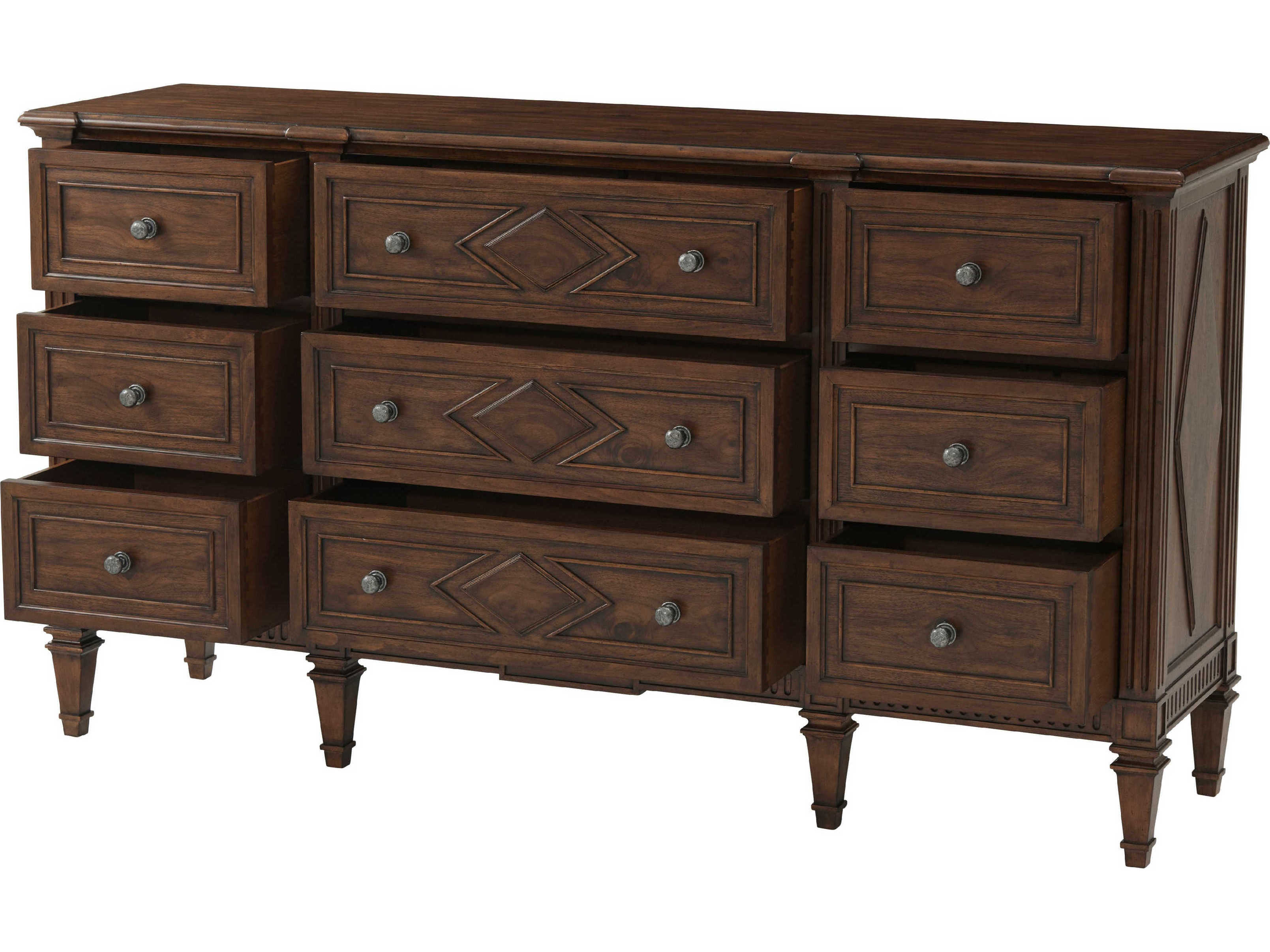 Theodore Alexander Tavel 9-Drawers Brown Beech Wood The Laurent Triple Dresser