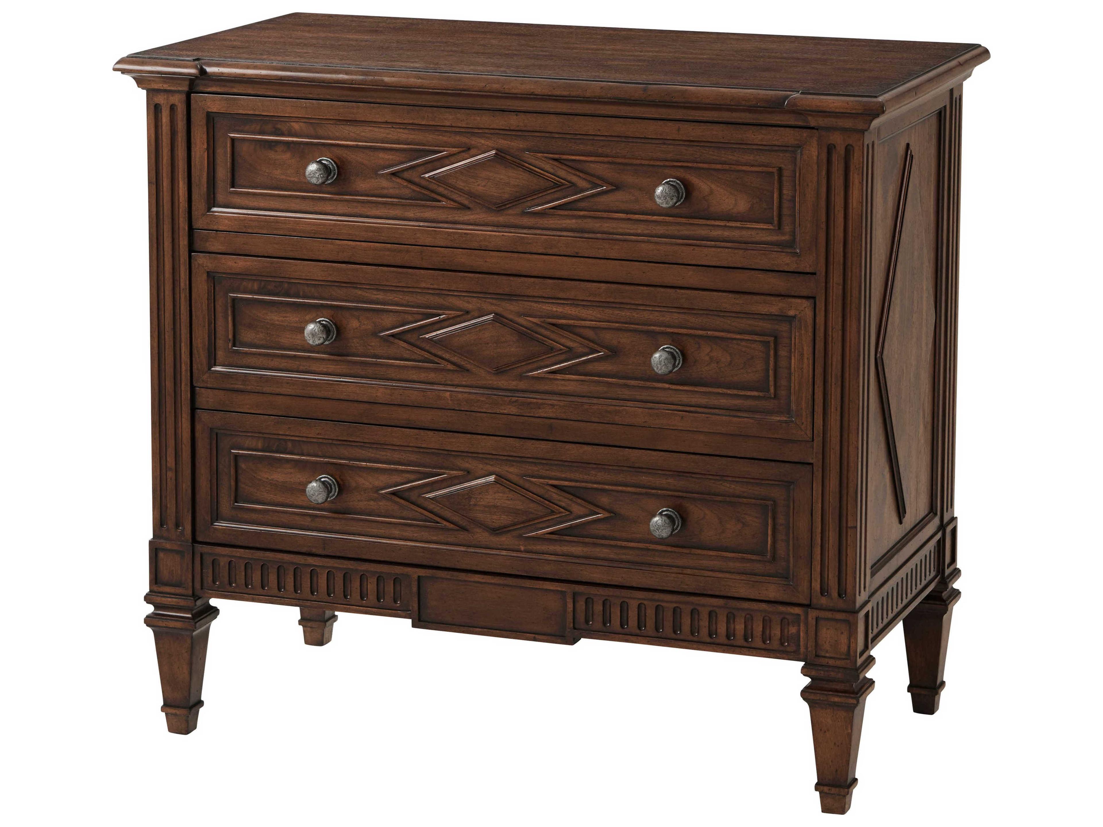Theodore Alexander Tavel 3-Drawers Brown Beech Wood Nightstand
