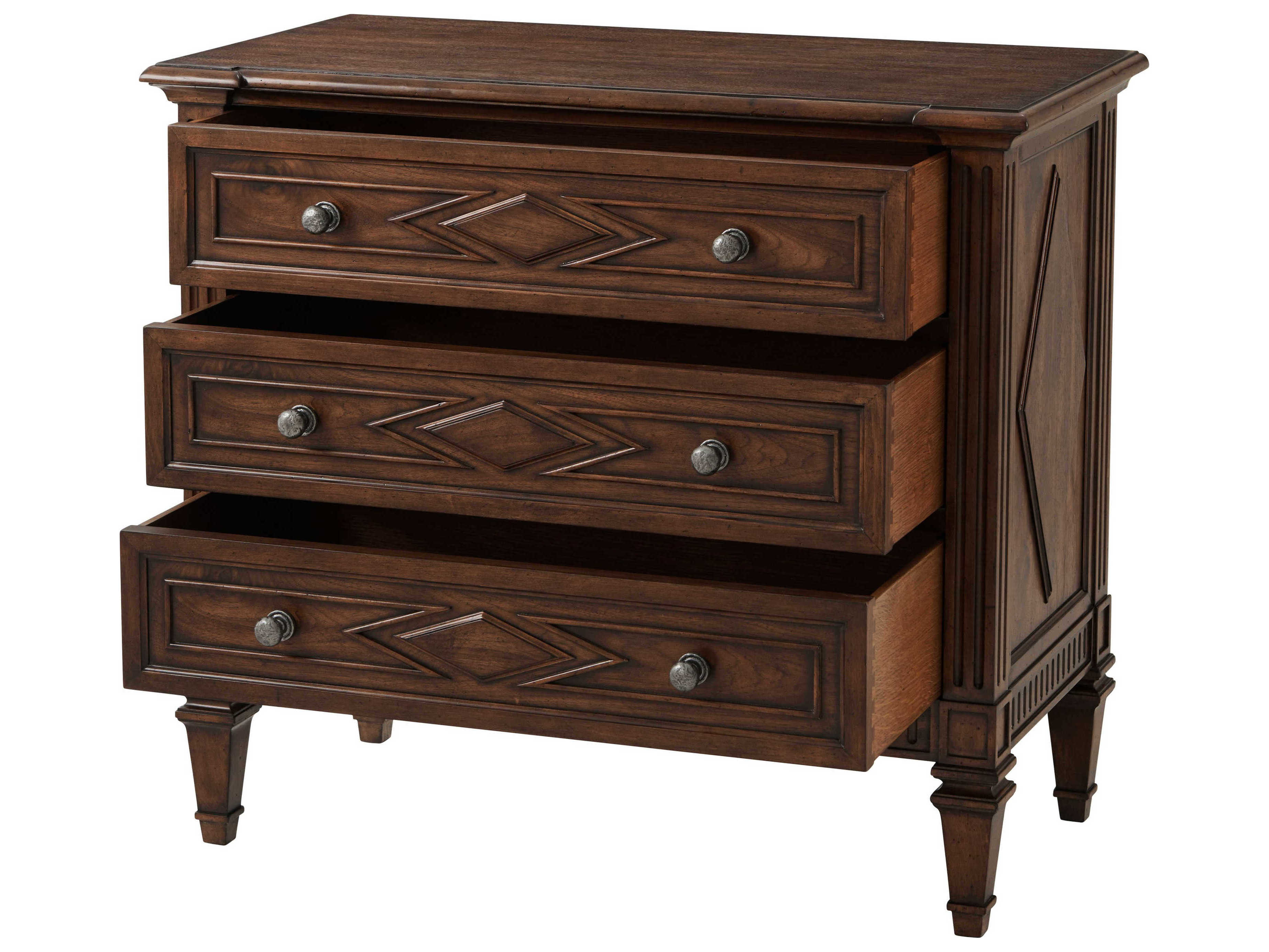 Theodore Alexander Tavel 3-Drawers Brown Beech Wood Nightstand
