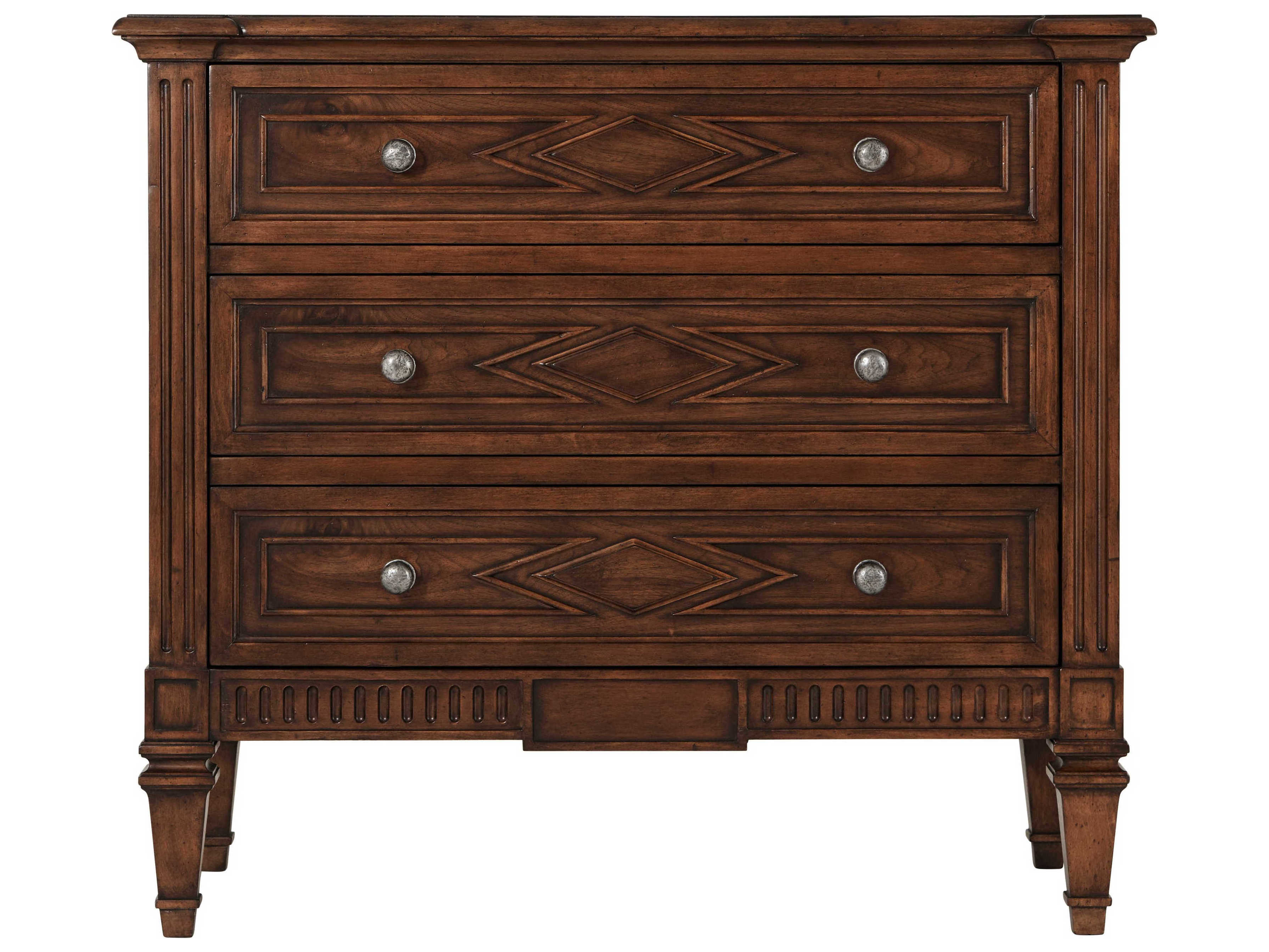 Theodore Alexander Tavel 3-Drawers Brown Beech Wood Nightstand