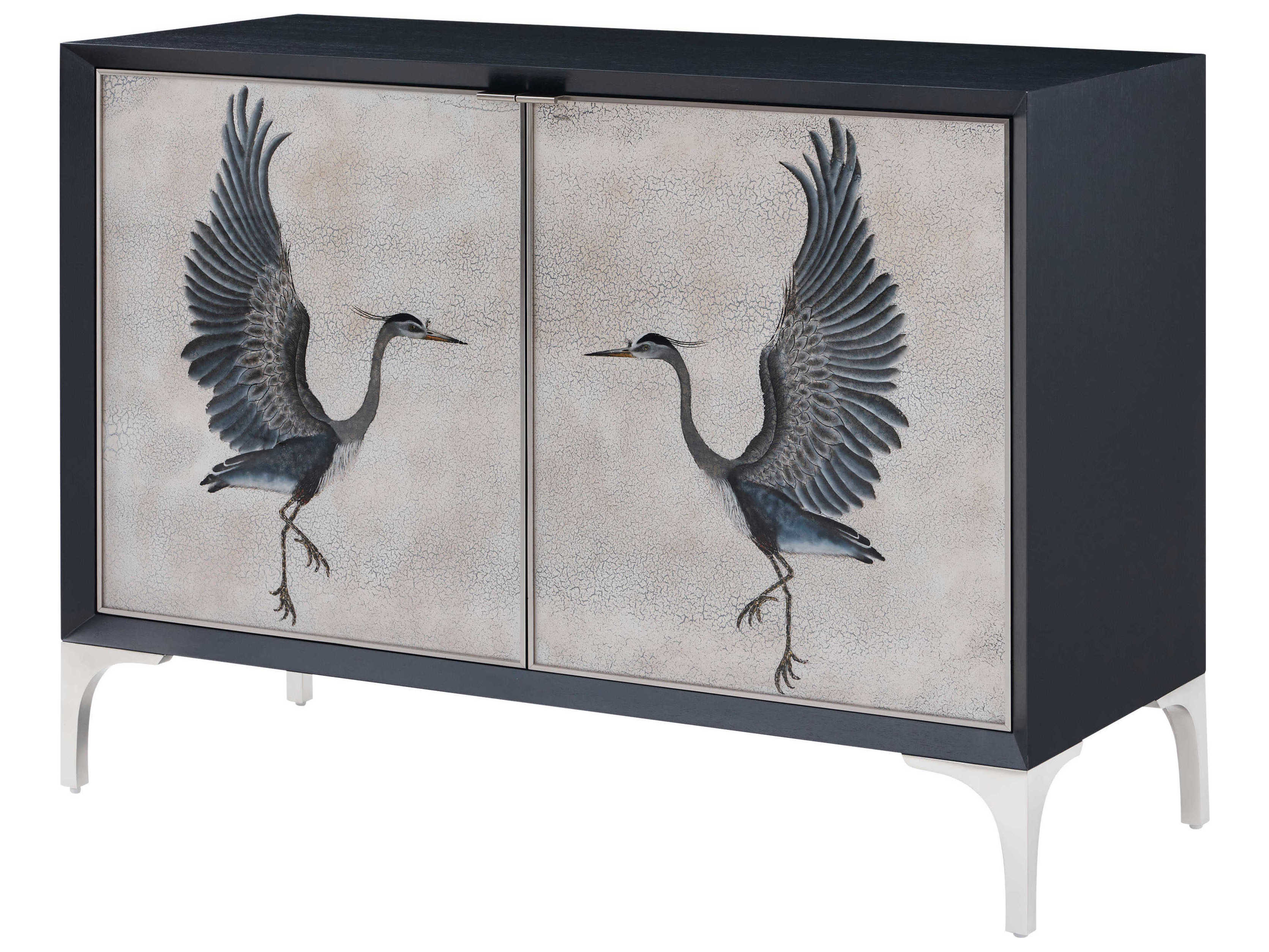 Theodore Alexander Origins Black Lacquer Blue Mahogany Wood Accent Chest