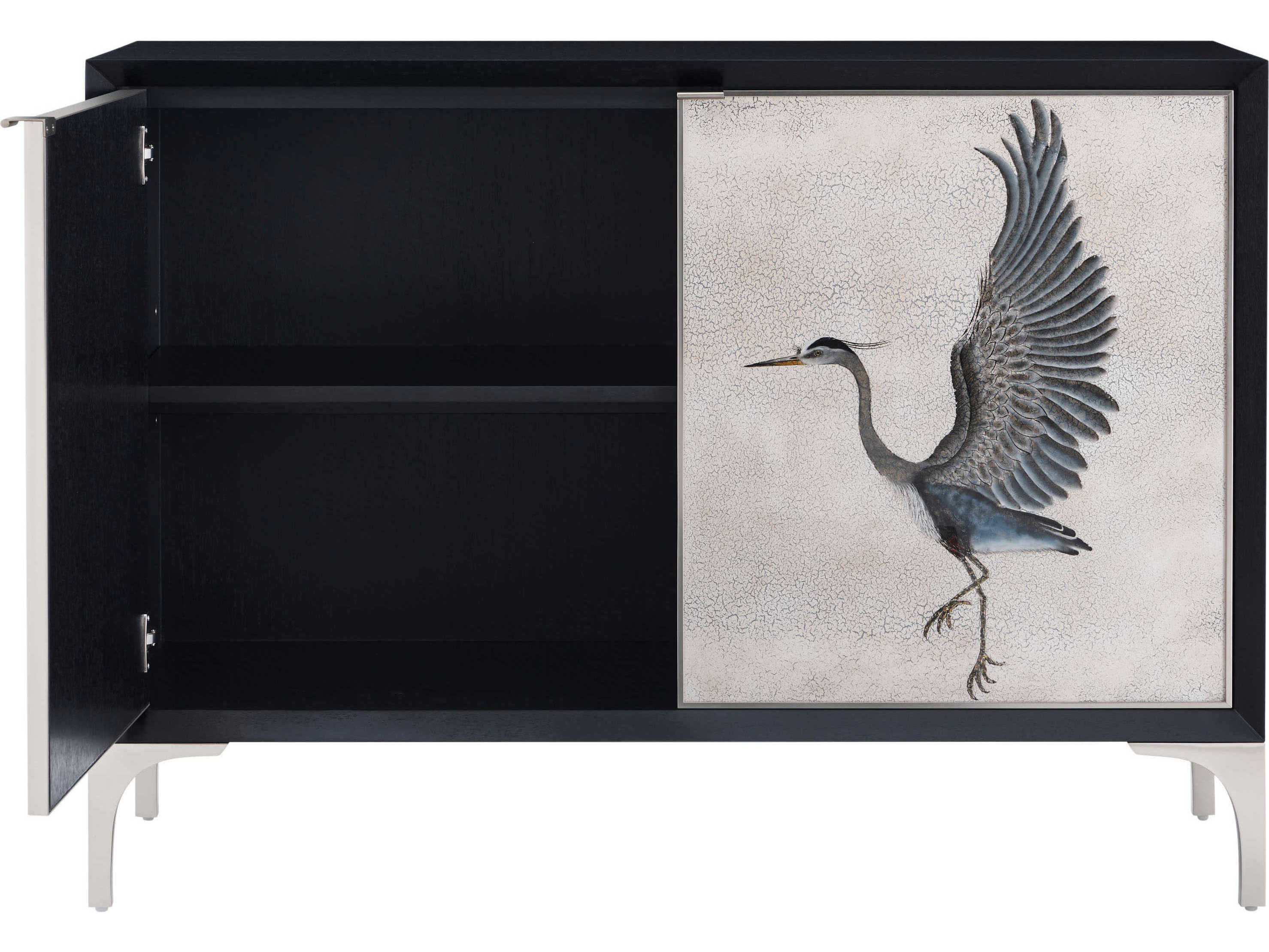 Theodore Alexander Origins Black Lacquer Blue Mahogany Wood Accent Chest