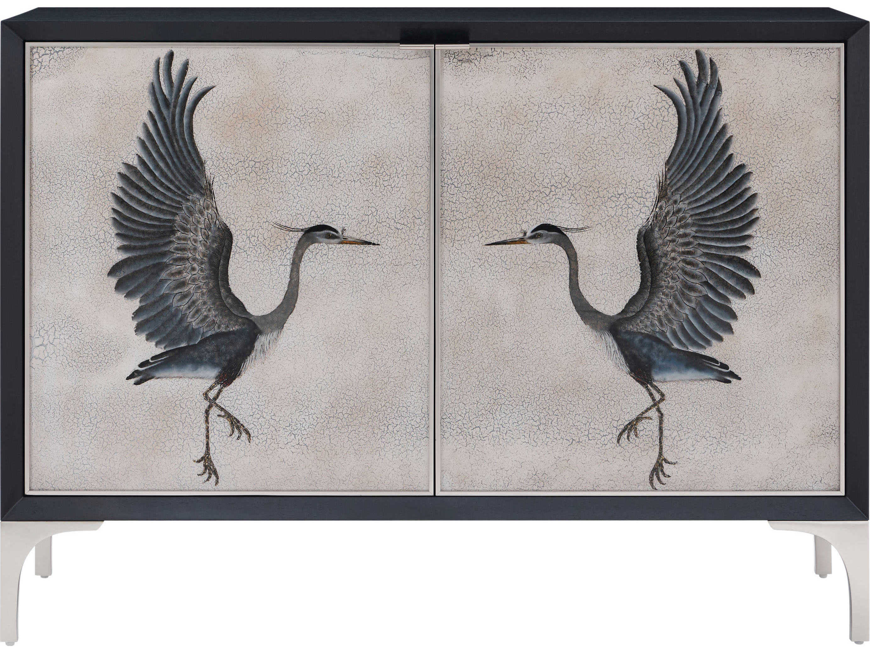 Theodore Alexander Origins Black Lacquer Blue Mahogany Wood Accent Chest