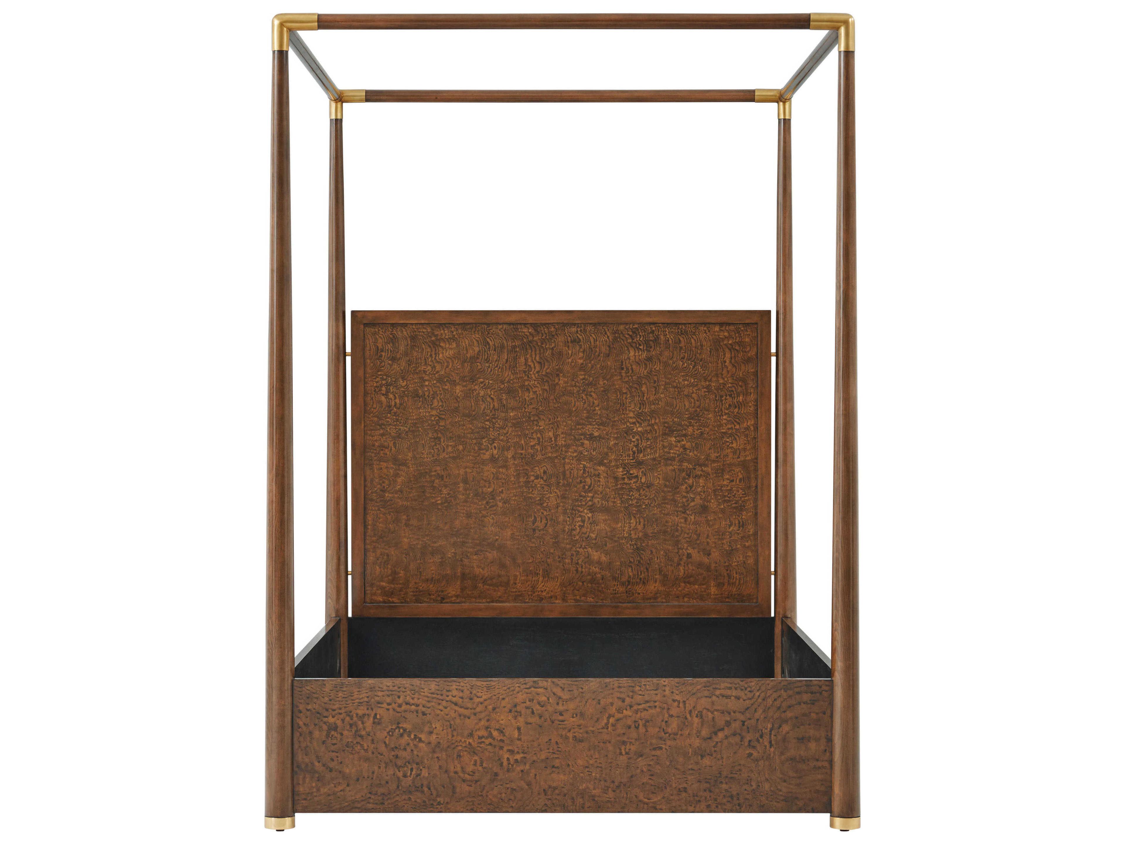 Theodore Alexander Kesden Pyramid Brown Ash Wood Queen Four Poster Bed