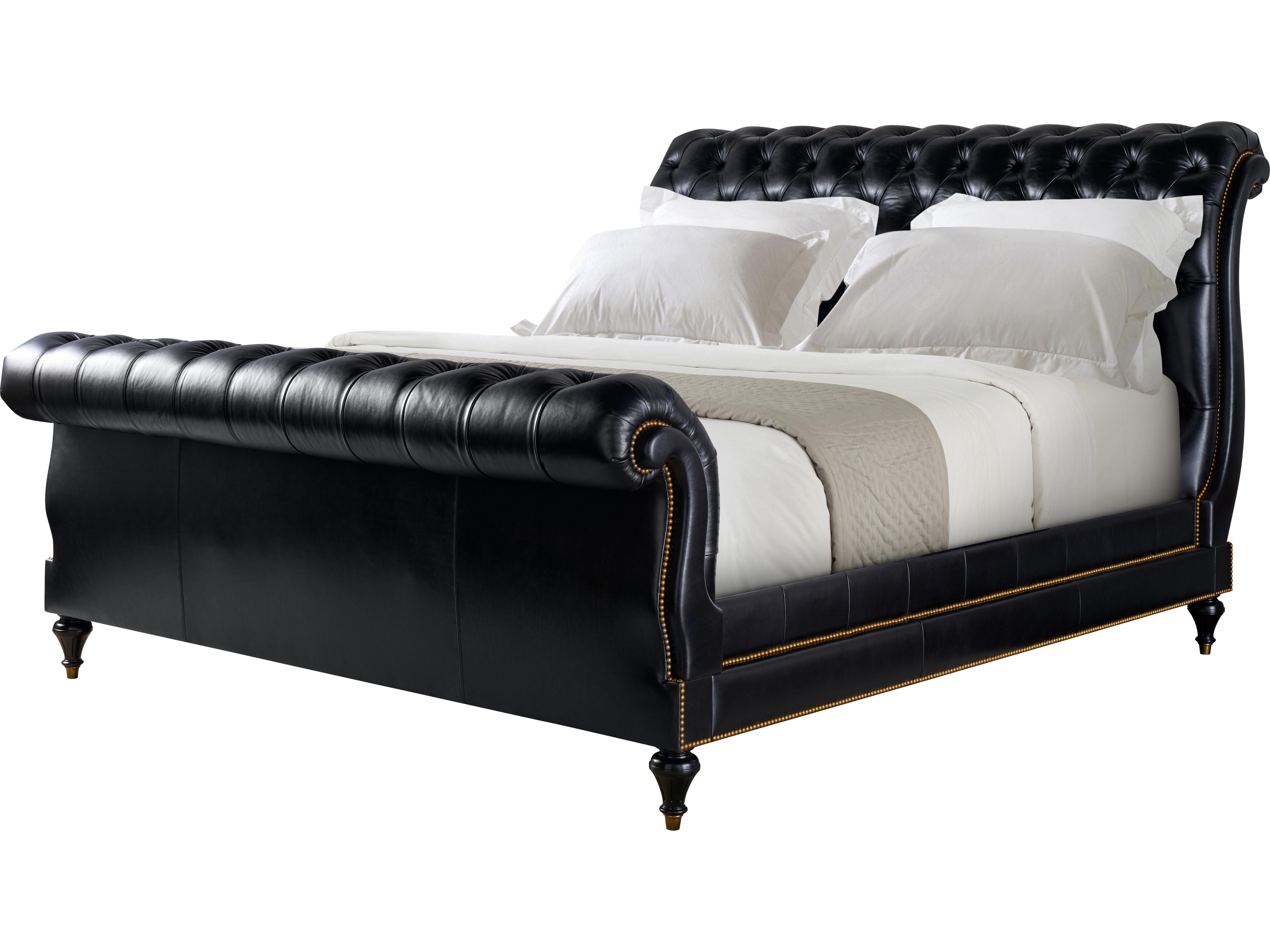 Theodore Alexander Spencer London Black Solid Wood Upholstered King Sleigh Bed