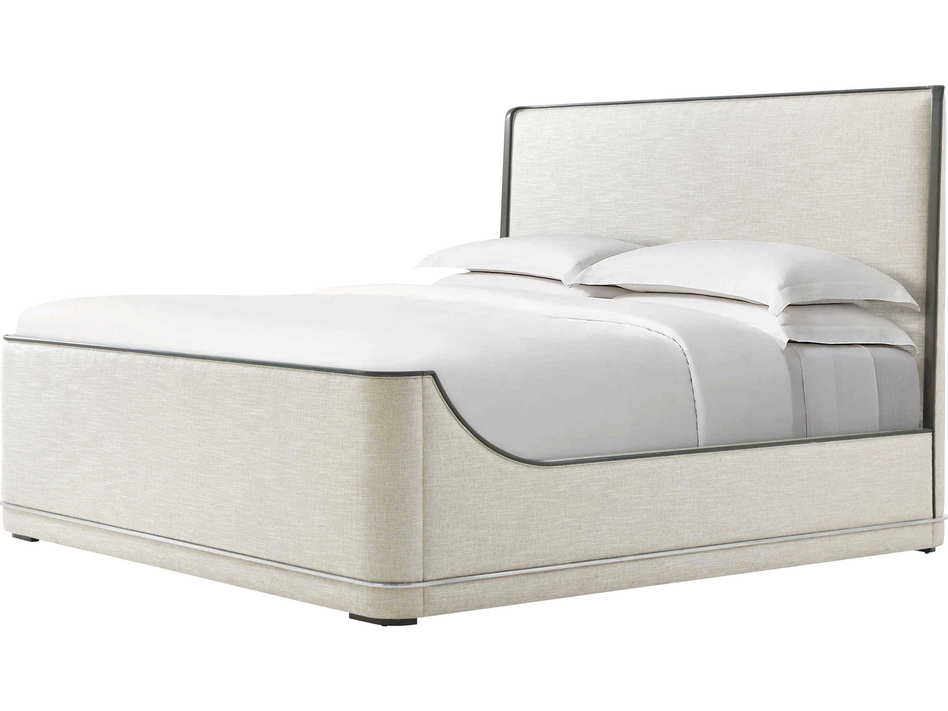 Theodore Alexander Hudson Pebble Grey Maple Wood Upholstered California King Panel Bed