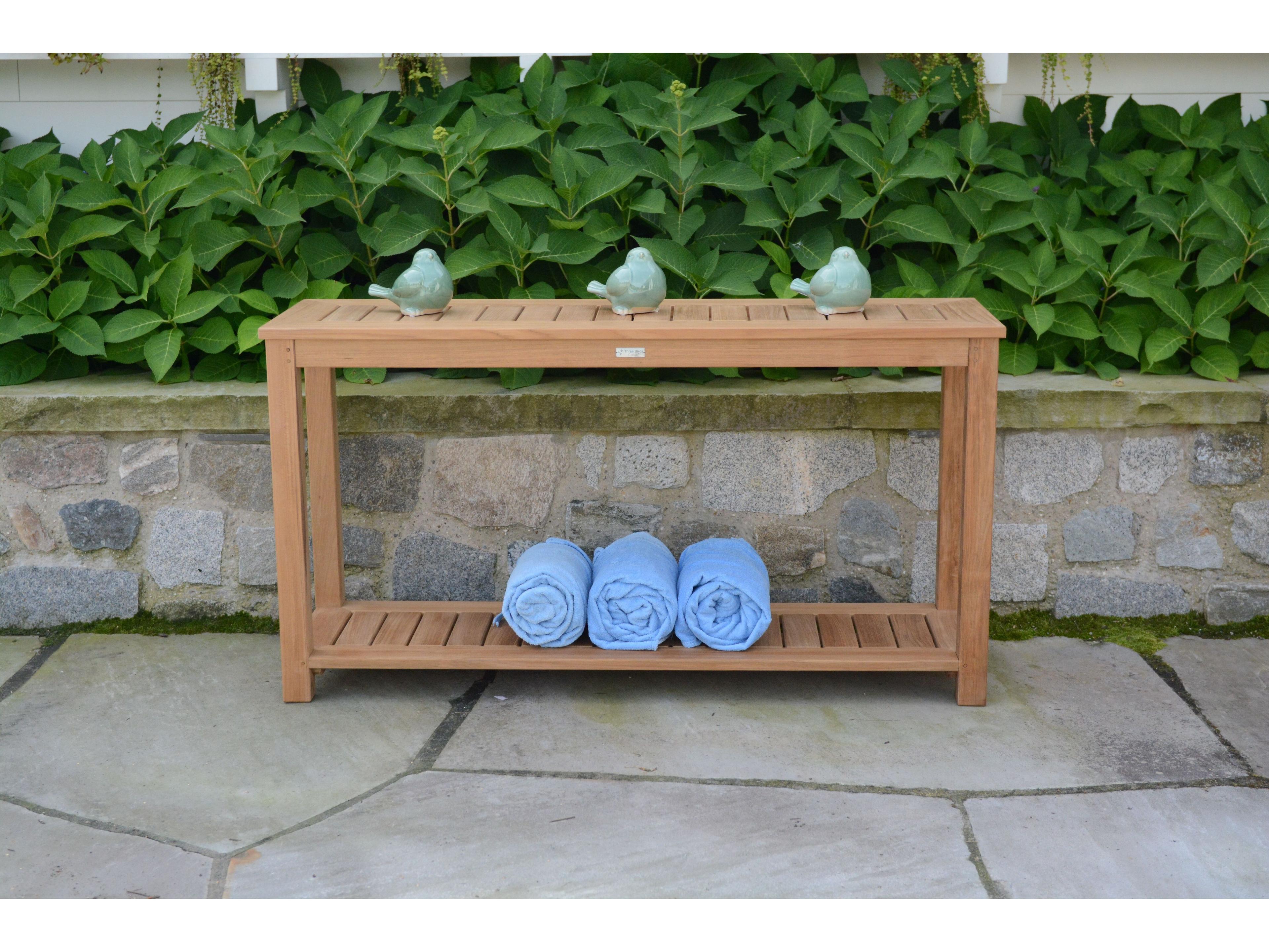Three Birds Casual Newport Teak Natural Rectangular Patio Console Table with Lower Shelf