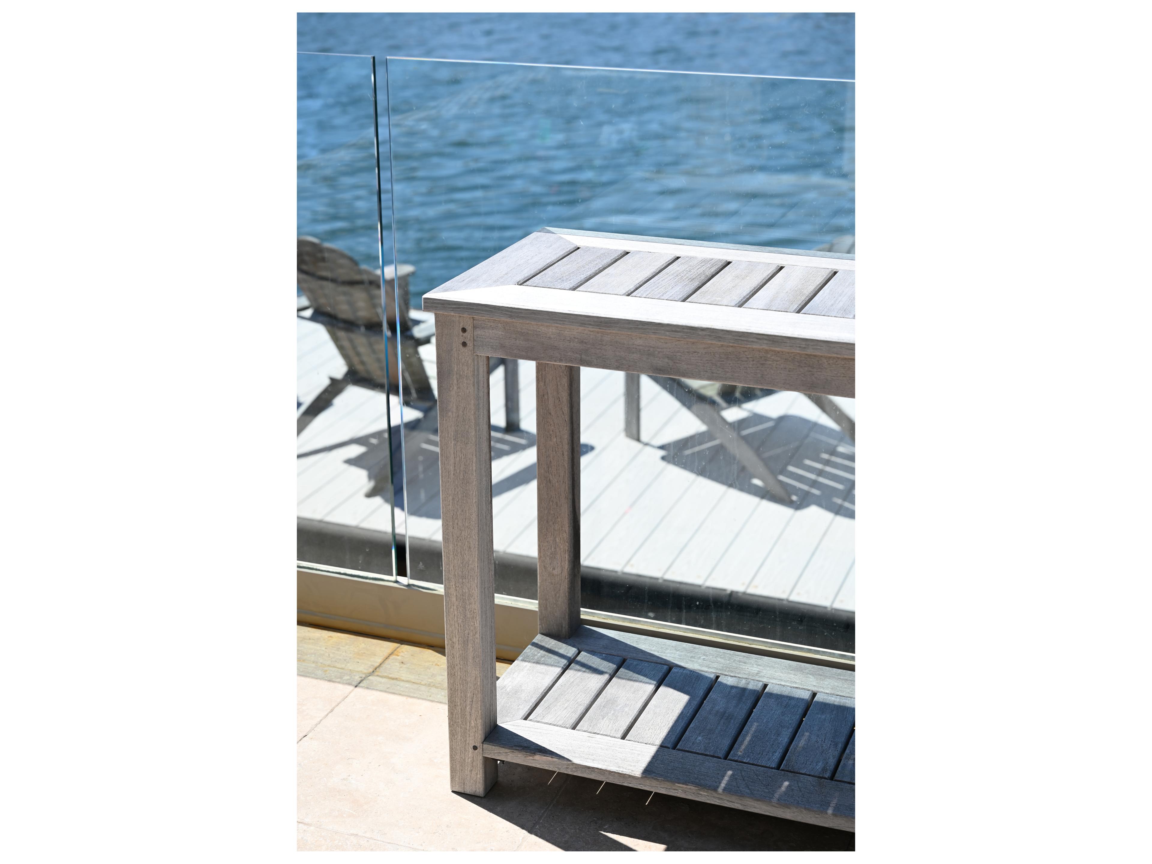 Three Birds Casual Newport Teak Natural Rectangular Patio Console Table with Lower Shelf