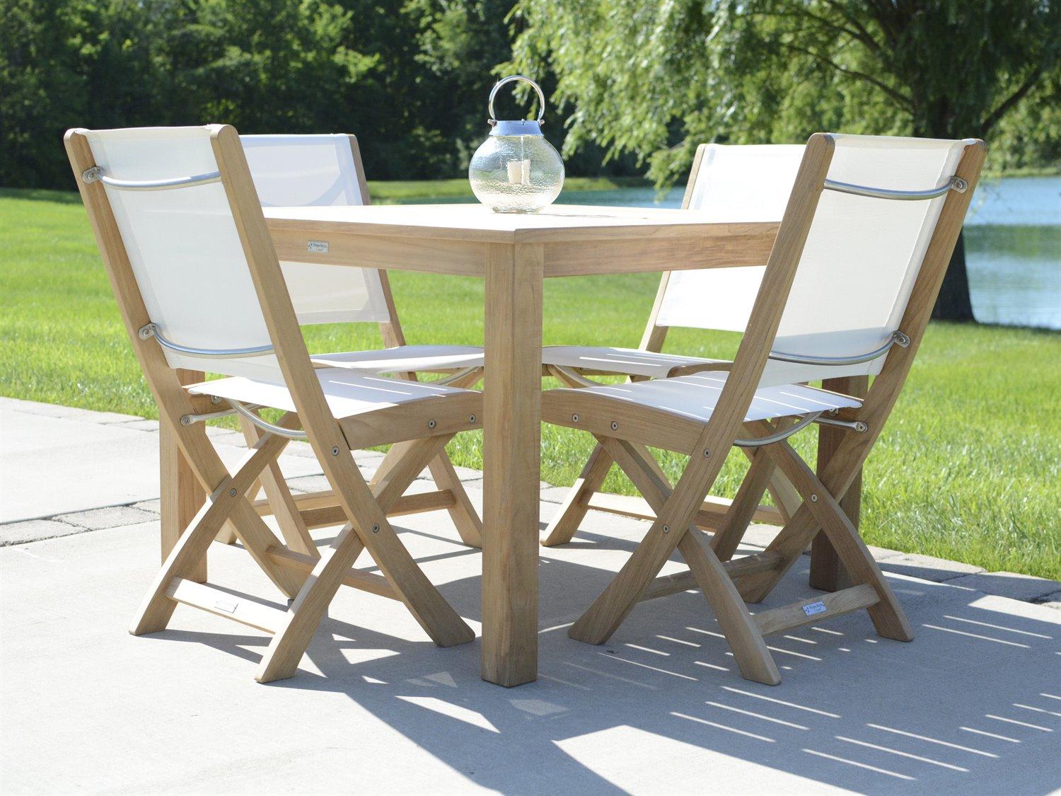 Three Birds Casual Riviera Sling Natural Teak Outdoor Patio Dining Set