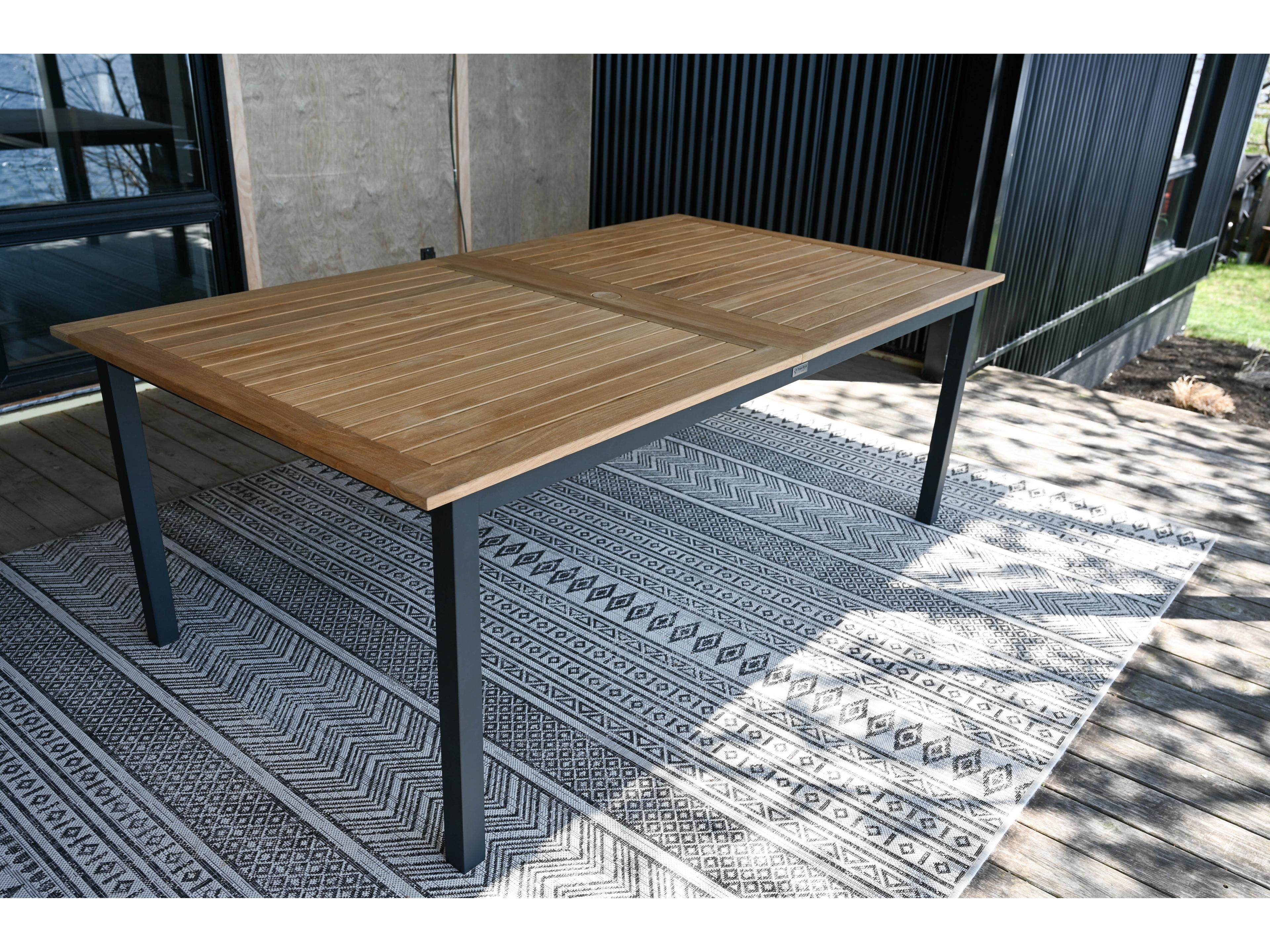 Three Birds Casual Soho Teak and Aluminum Rectangular Patio Dining Table