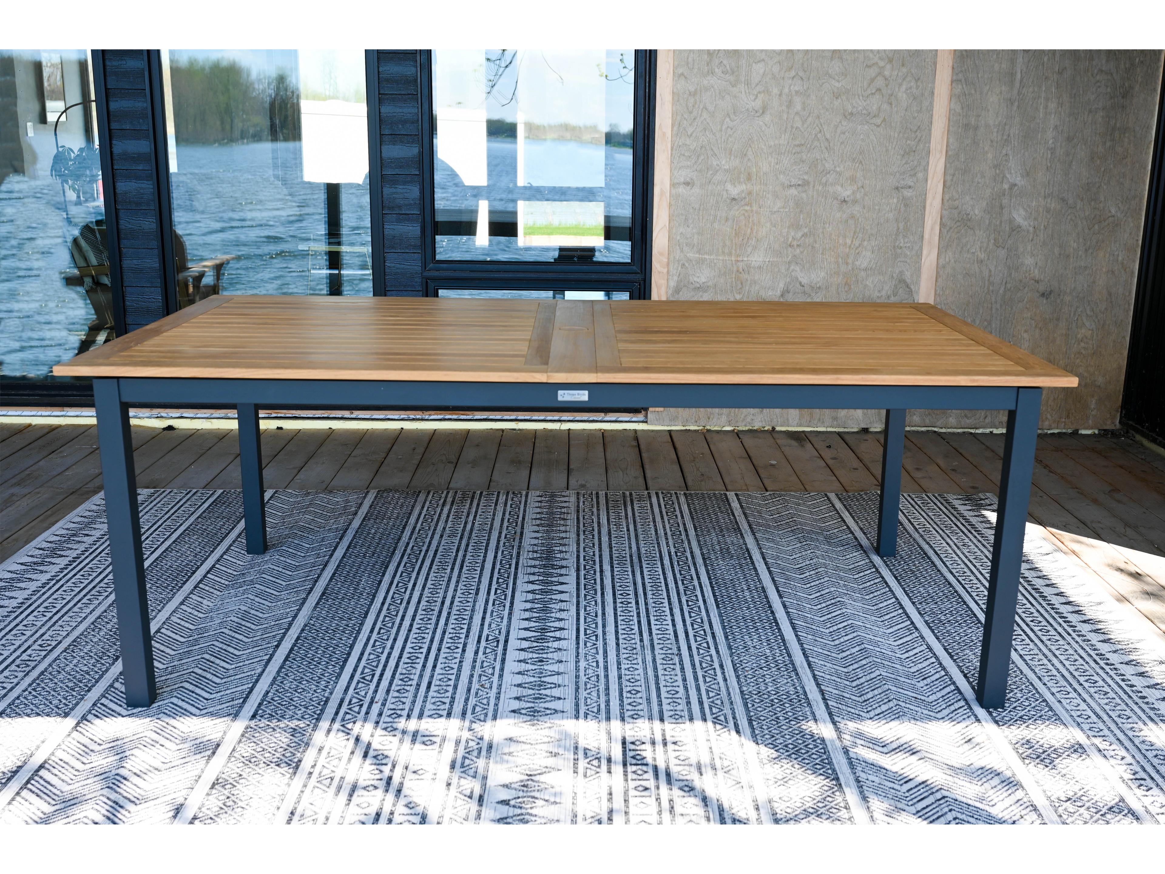 Three Birds Casual Soho Teak and Aluminum Rectangular Patio Dining Table