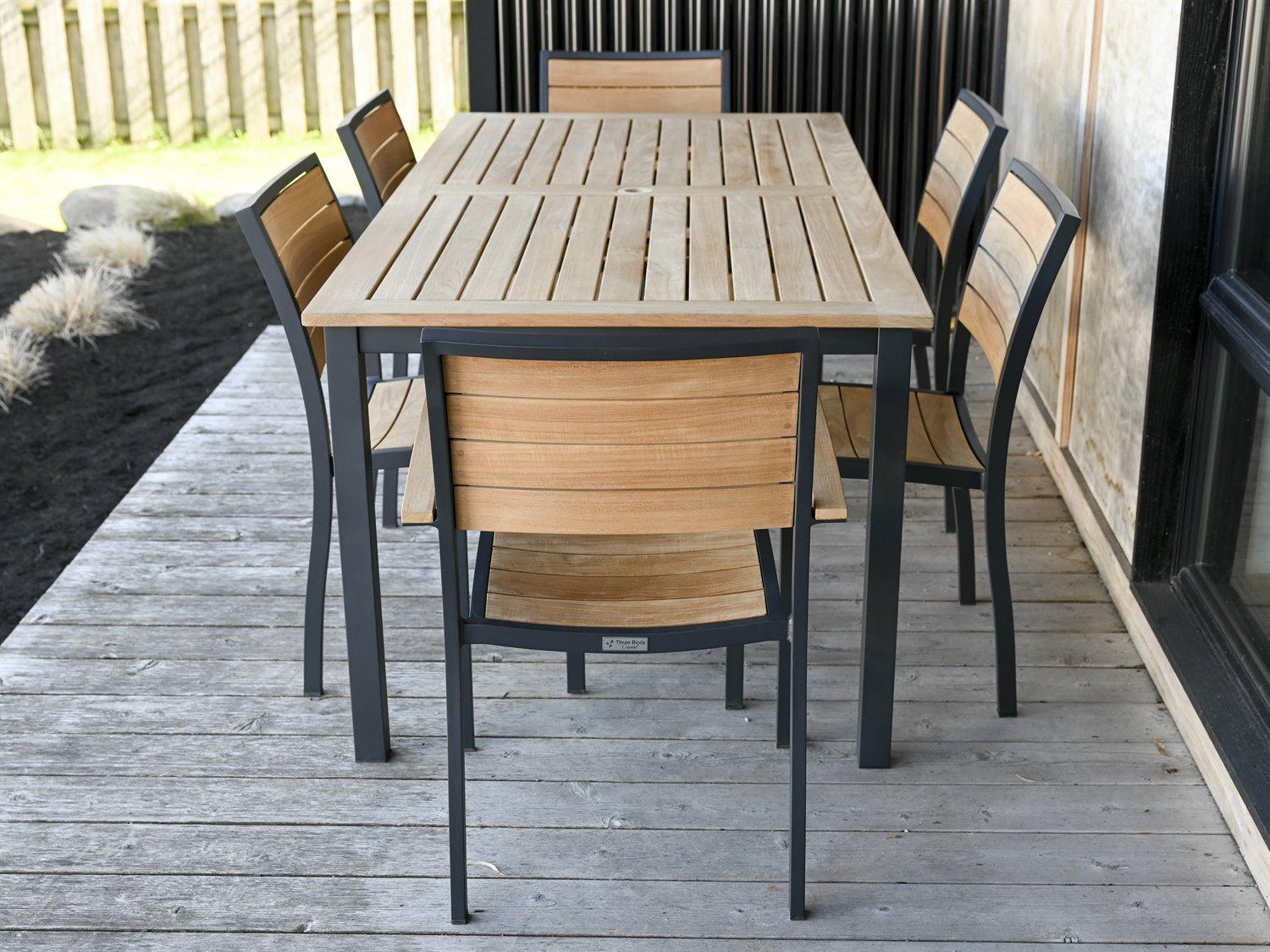 Three Birds Casual SoHo Aluminum Teak Patio Dining Set