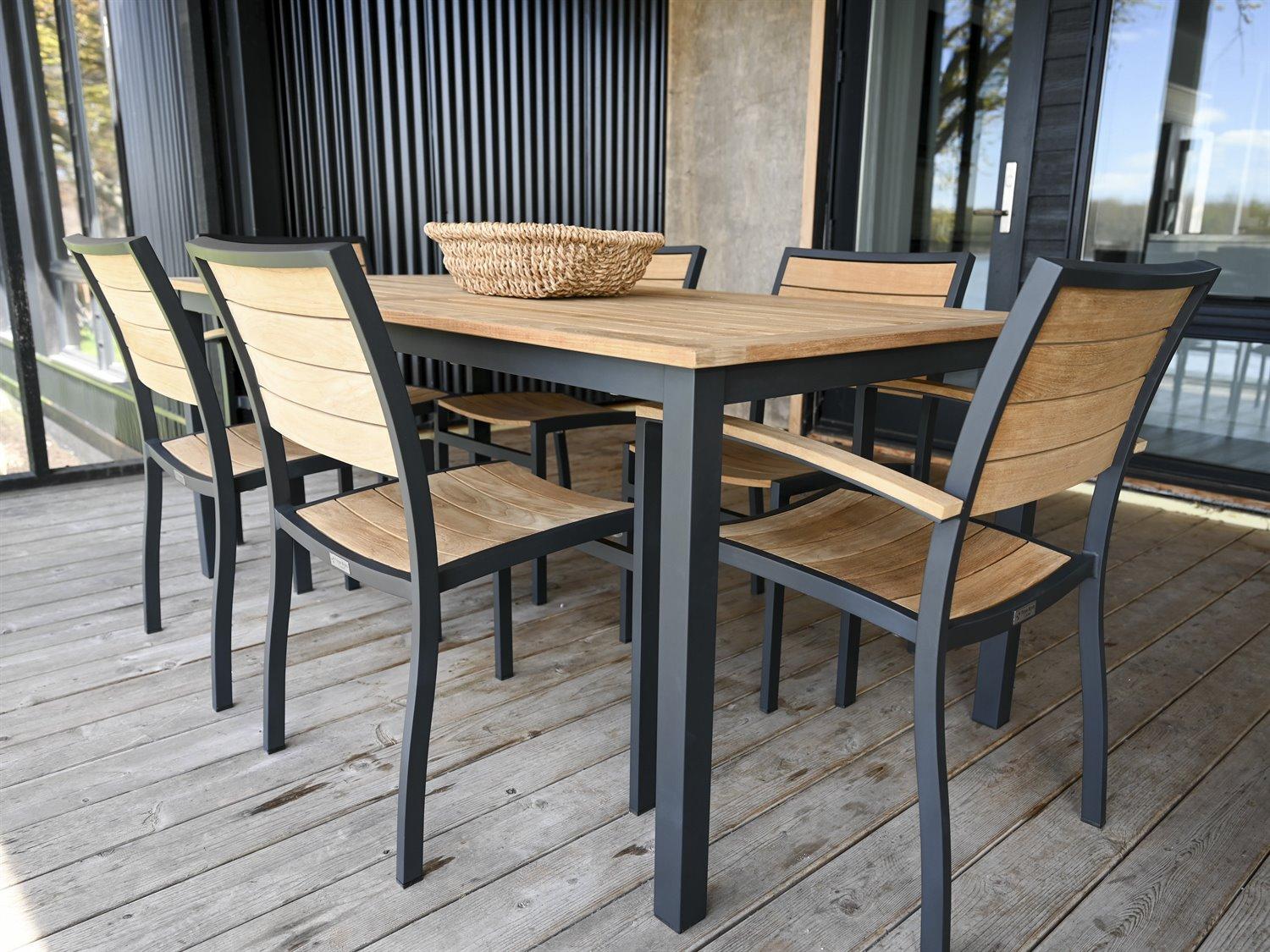 Three Birds Casual Soho Aluminum Teak Patio Dining Set