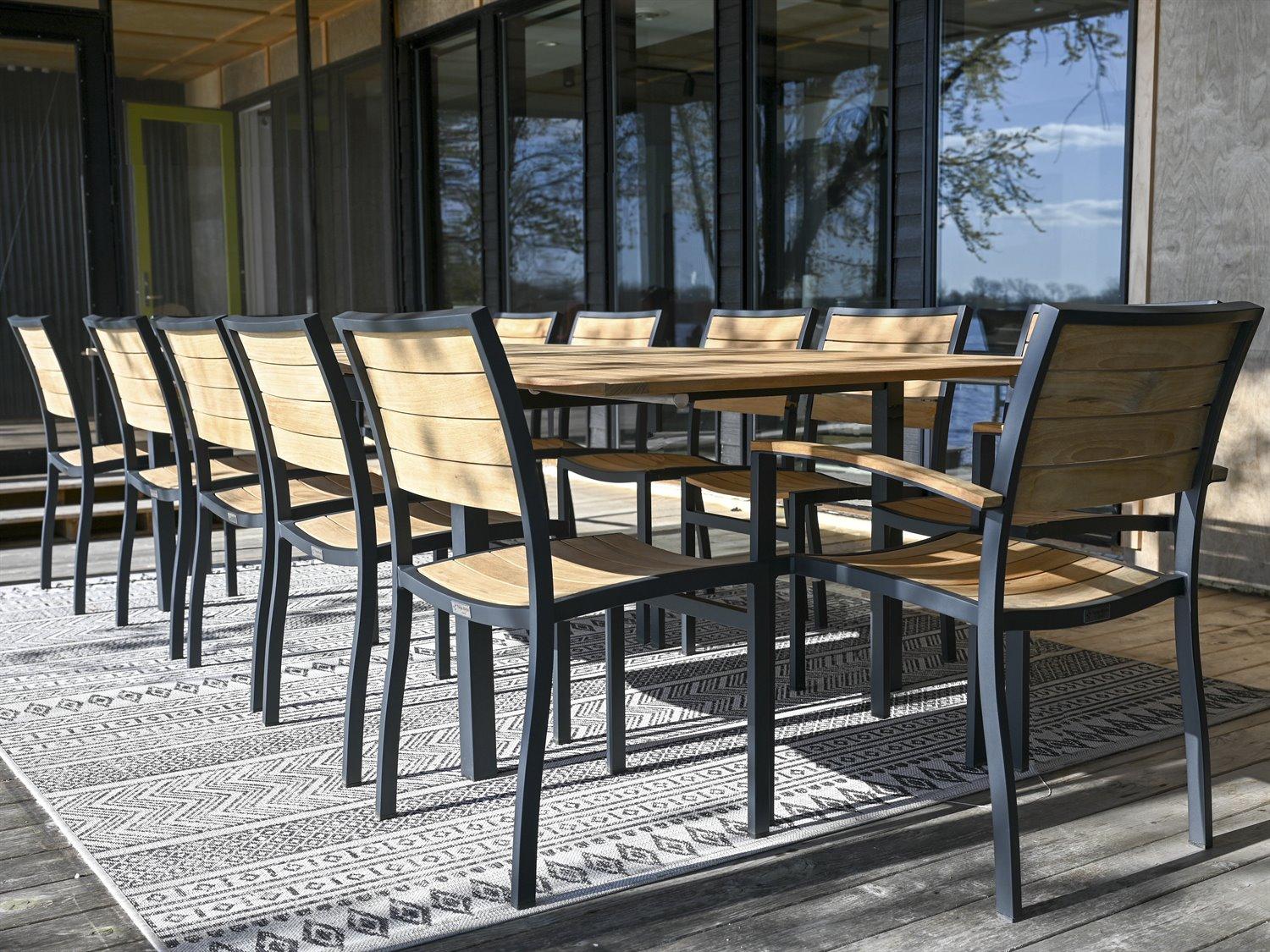 Three Birds Casual SoHo Aluminum Teak Patio Dining Set
