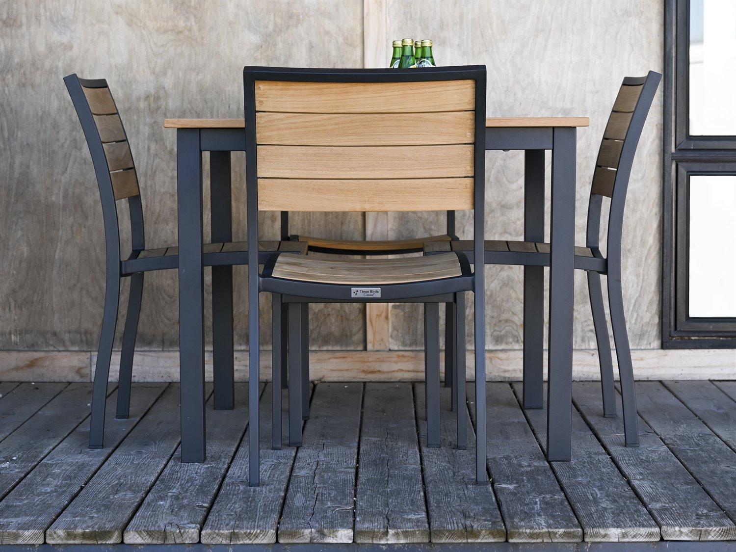 Three Birds Casual SoHo Aluminum Teak Patio Dining Set