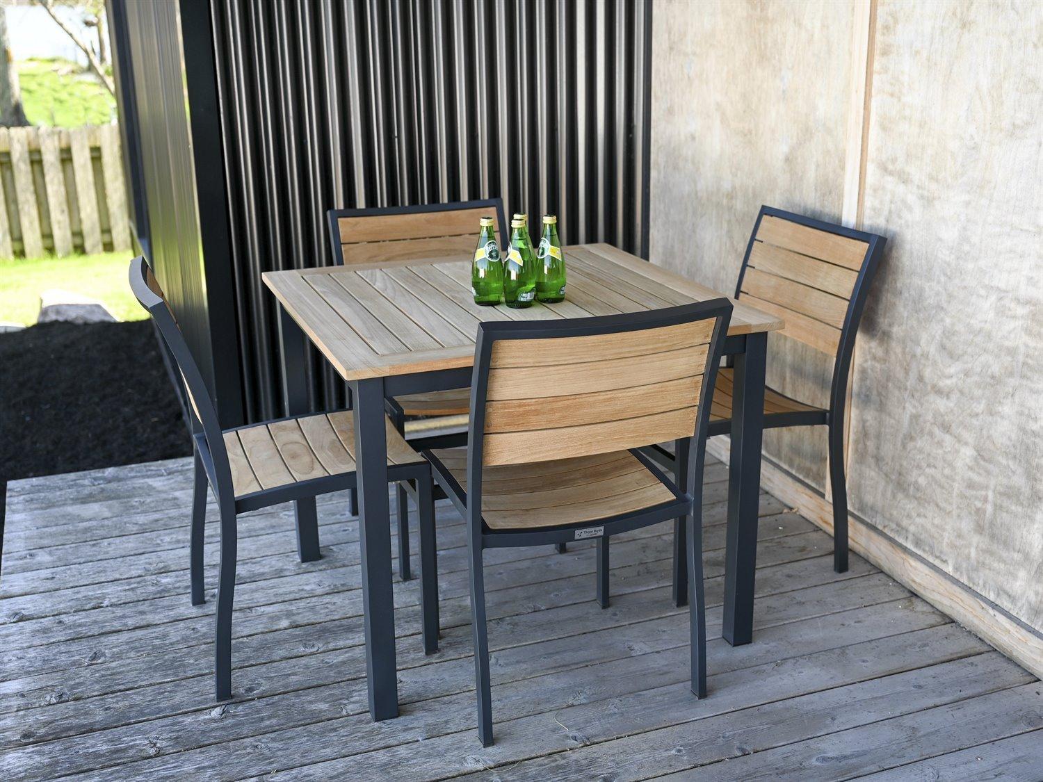 Three Birds Casual SoHo Aluminum Teak Outdoor Dining Set