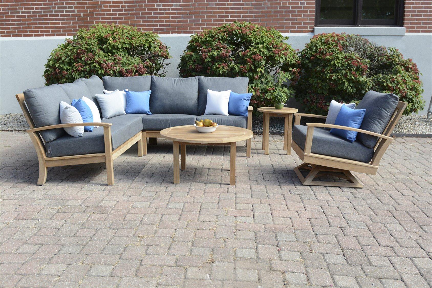 Three Birds Casual St. Lucia Natural Teak Sectional Patio Lounge Set