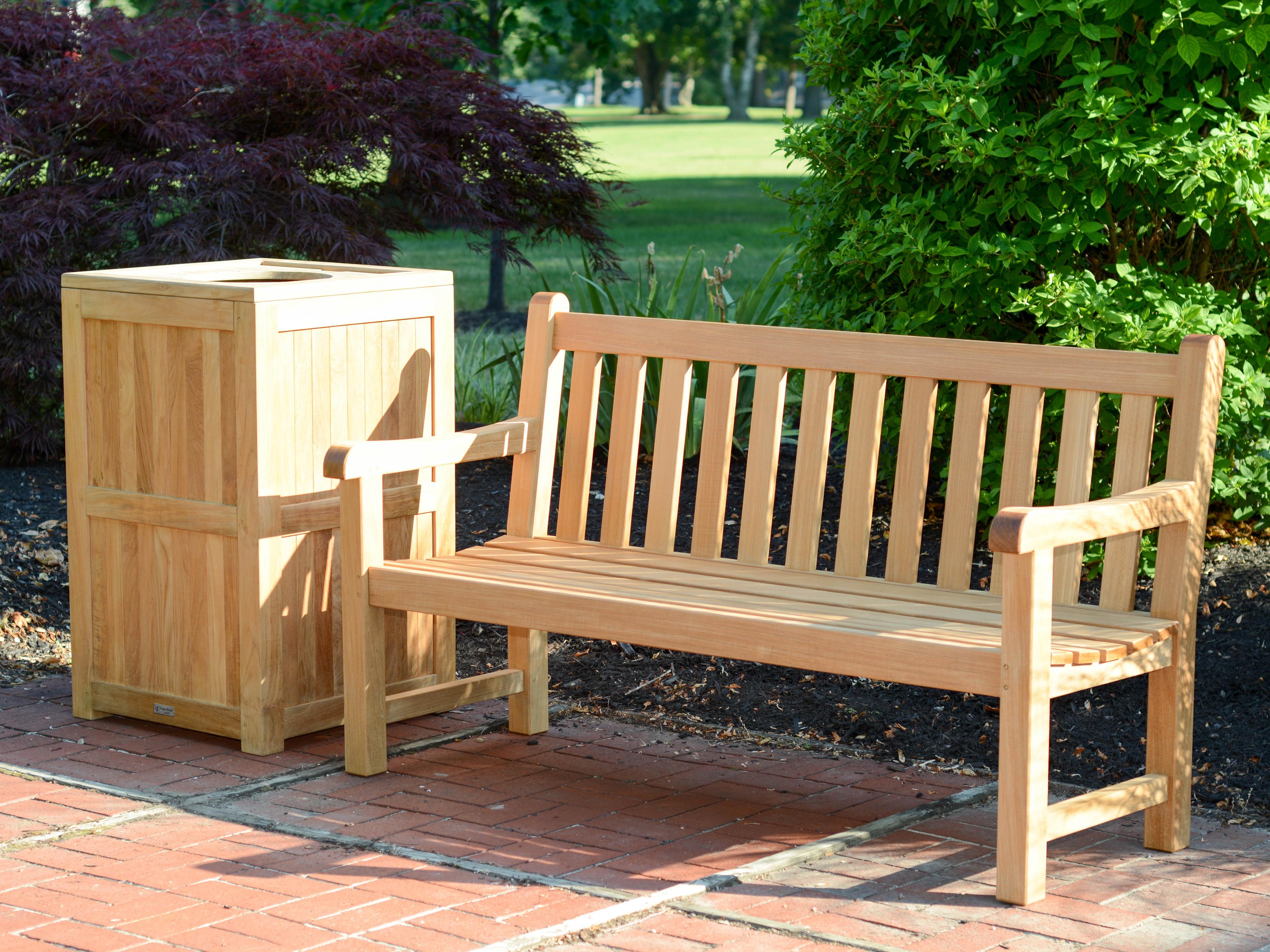 Three Birds Casual Teak Natural Top Load Trash Receptacle with Lid 36"