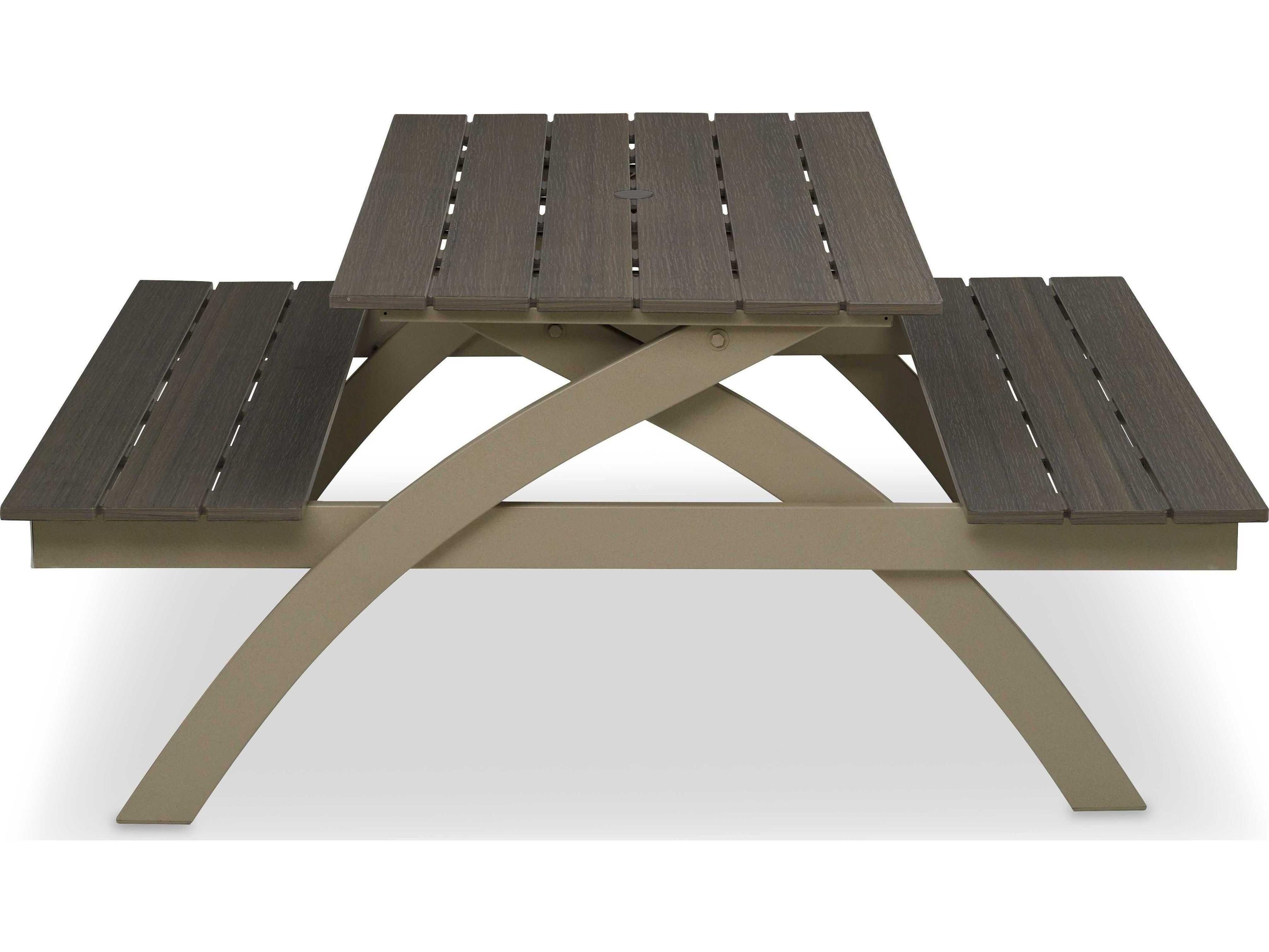 Telescope Casual Plymouth Bay MGP Aluminum Rectangular Outdoor Patio Picnic Table with Umbrella Hole