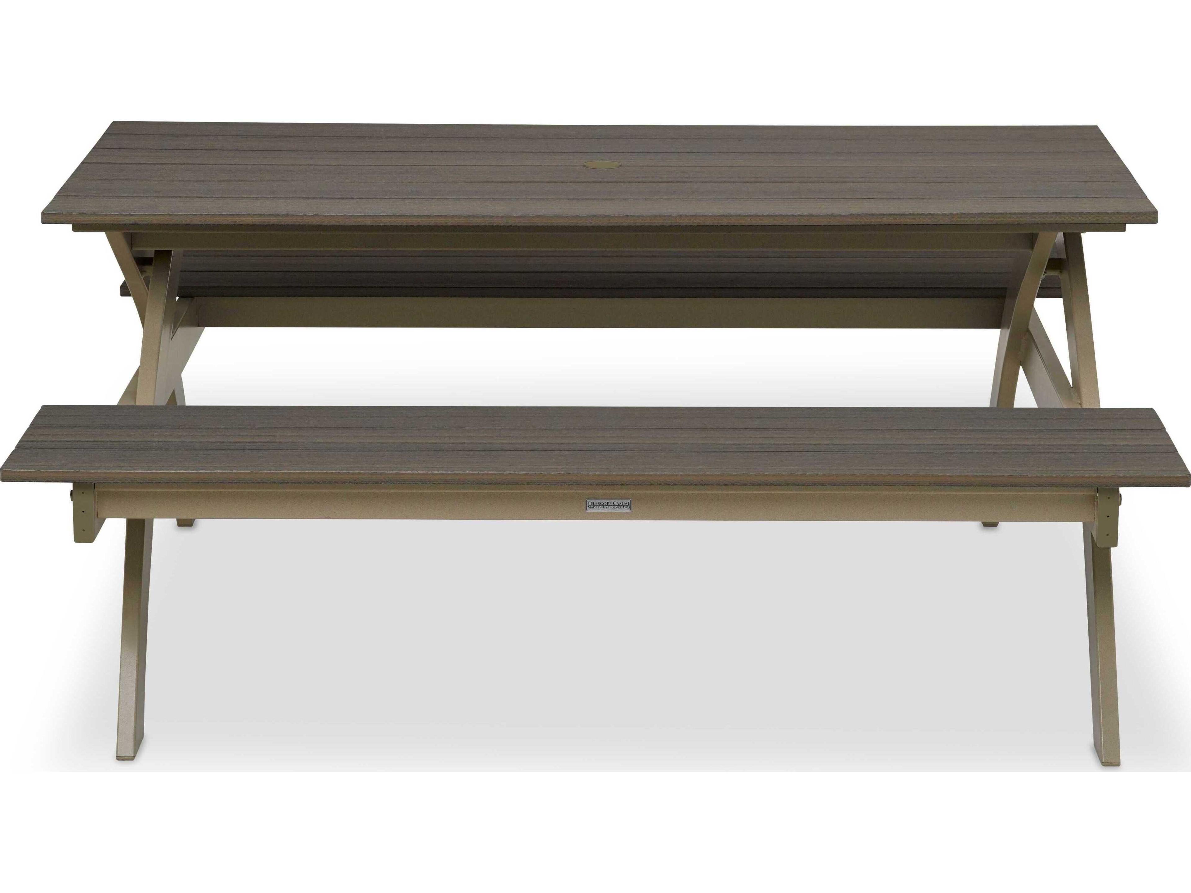 Telescope Casual Plymouth Bay MGP Aluminum Rectangular Outdoor Patio Picnic Table with Umbrella Hole