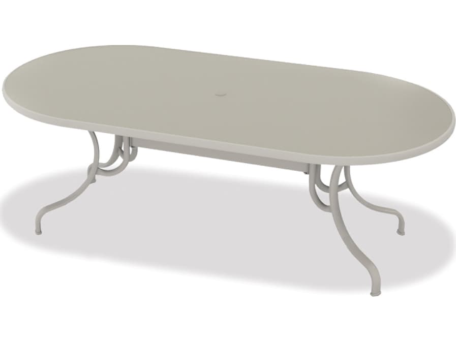 Telescope Casual Value Hammered MGP Aluminum Oval Patio Dining Table with Umbrella Hole