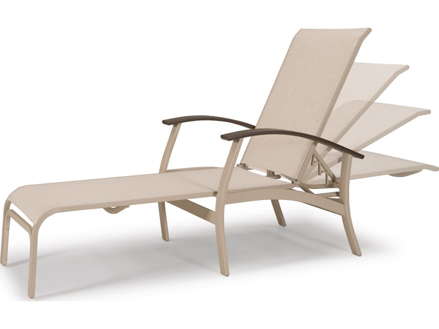 Telescope Casual Belle Isle Sling Aluminum Stacking Four Position Lay-flat Outdoor Chaise Lounge with MGP Arms