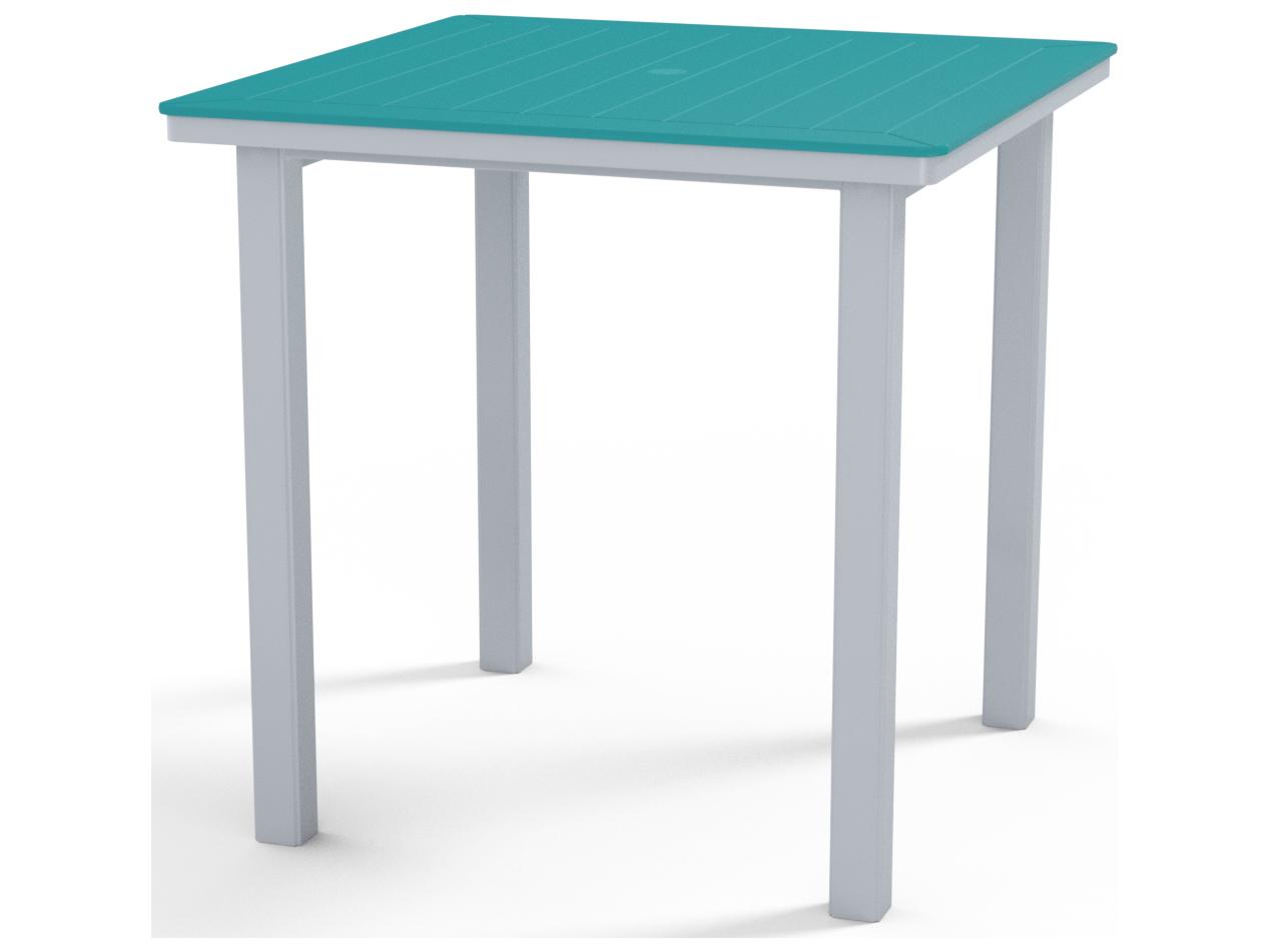Telescope Casual Marine Grade Polymer Square Outdoor Bar Height Table with Umbrella Hole