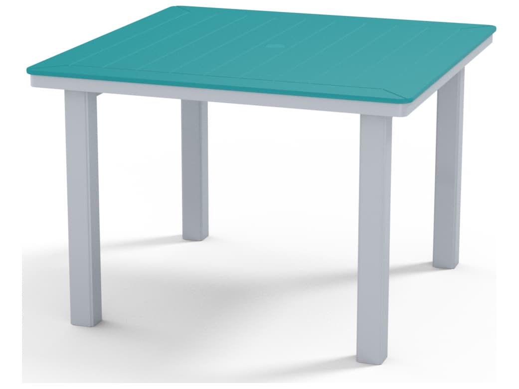 Telescope Casual Marine Grade Polymer Square Patio Dining Table with Umbrella Hole
