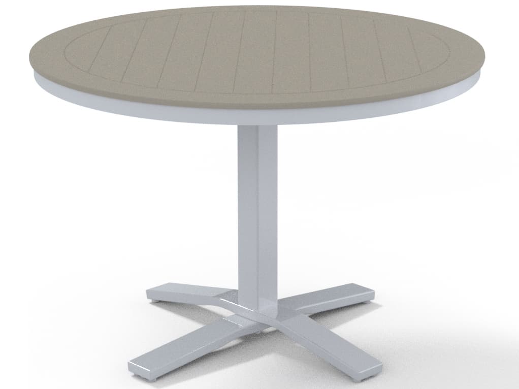 Telescope Casual Marine Grade Polymer Round Pedestal Patio Dining Table with Umbrella Hole