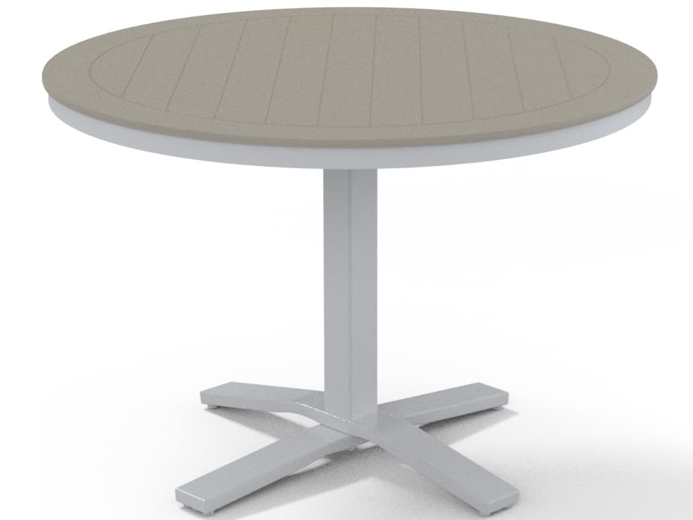 Telescope Casual Marine Grade Polymer Round Pedestal Patio Dining Table with Umbrella Hole
