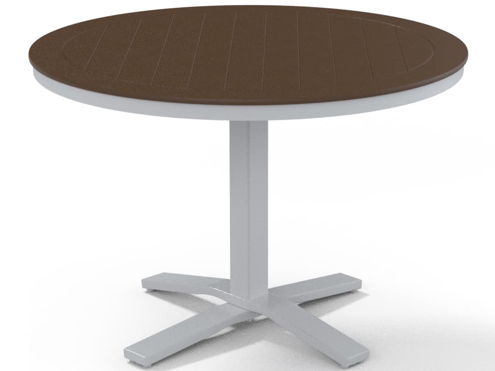 Telescope Casual Marine Grade Polymer Round Pedestal Patio Dining Table with Umbrella Hole