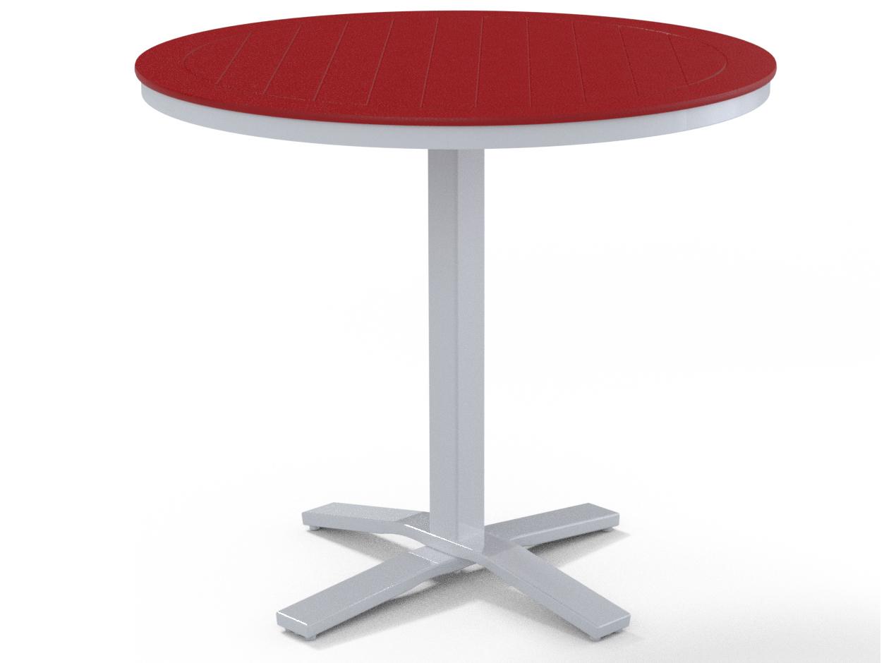 Telescope Casual Marine Grade Polymer Round Pedestal Outdoor Counter Height Table with Umbrella Hole