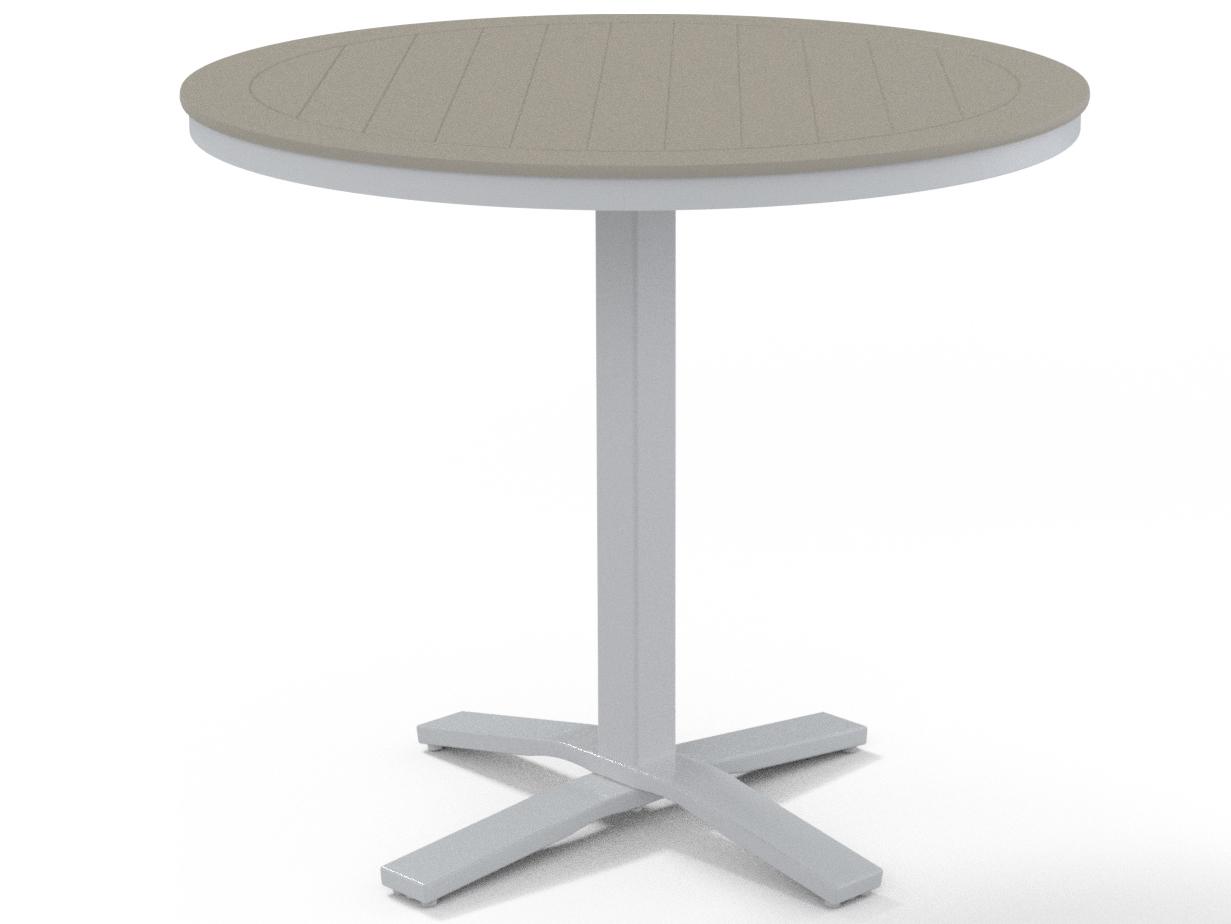 Telescope Casual Marine Grade Polymer Round Pedestal Outdoor Counter Height Table with Umbrella Hole