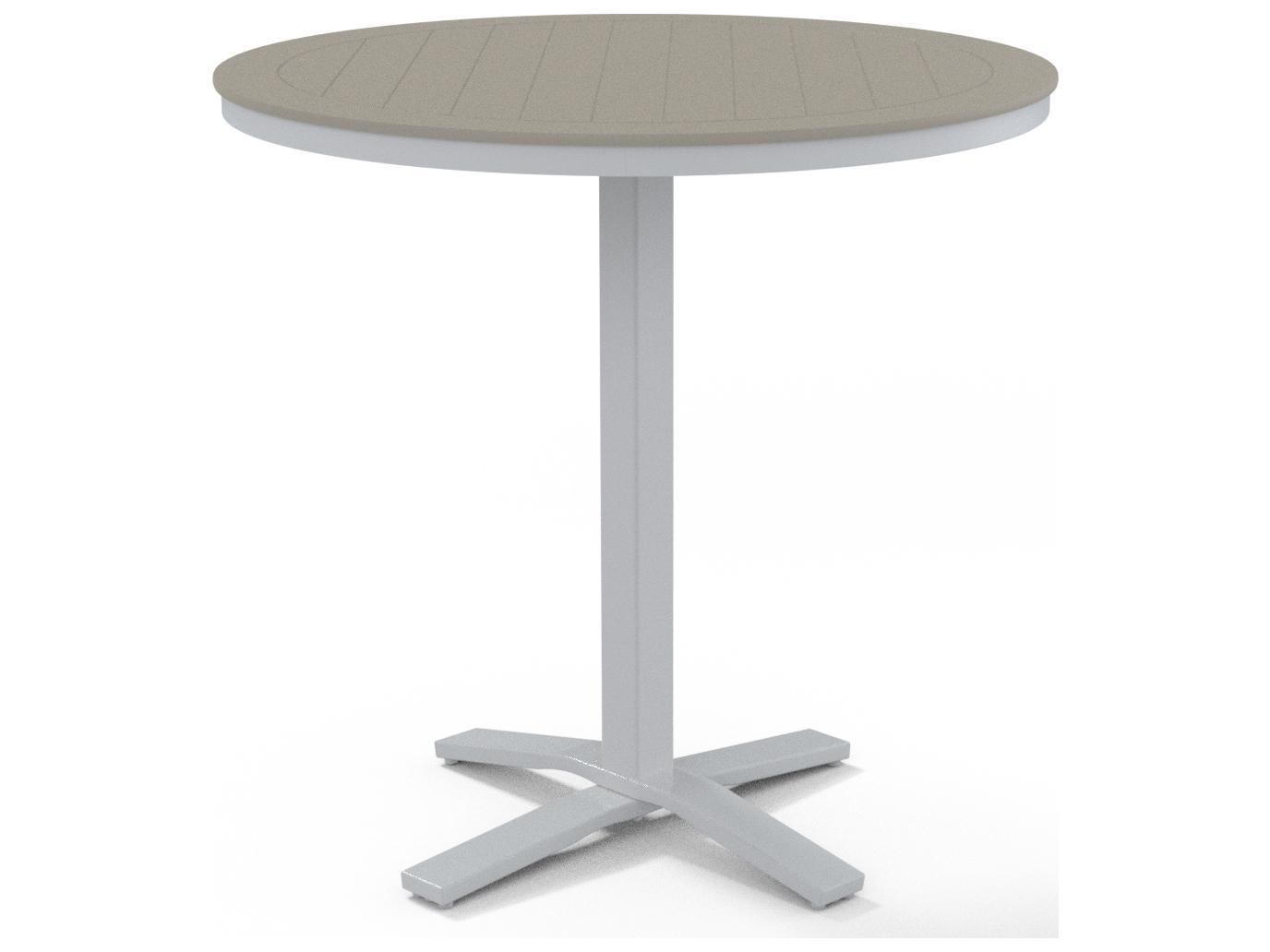 Telescope Casual Marine Grade Polymer Round Pedestal Outdoor Bar Height Table with Umbrella Hole