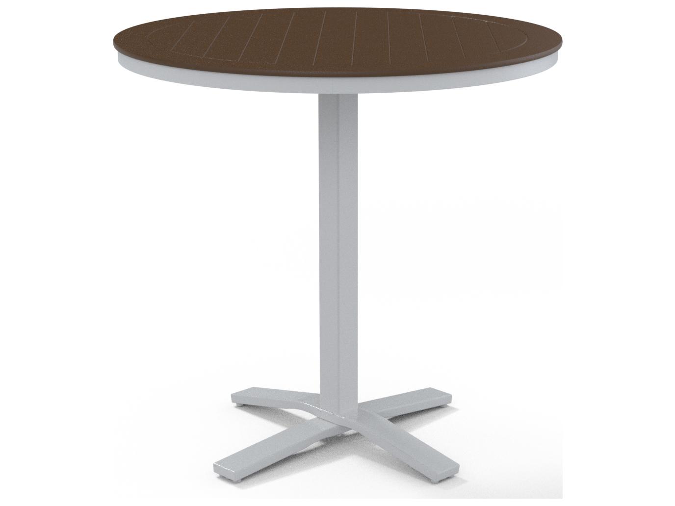 Telescope Casual Marine Grade Polymer Round Pedestal Outdoor Bar Height Table with Umbrella Hole